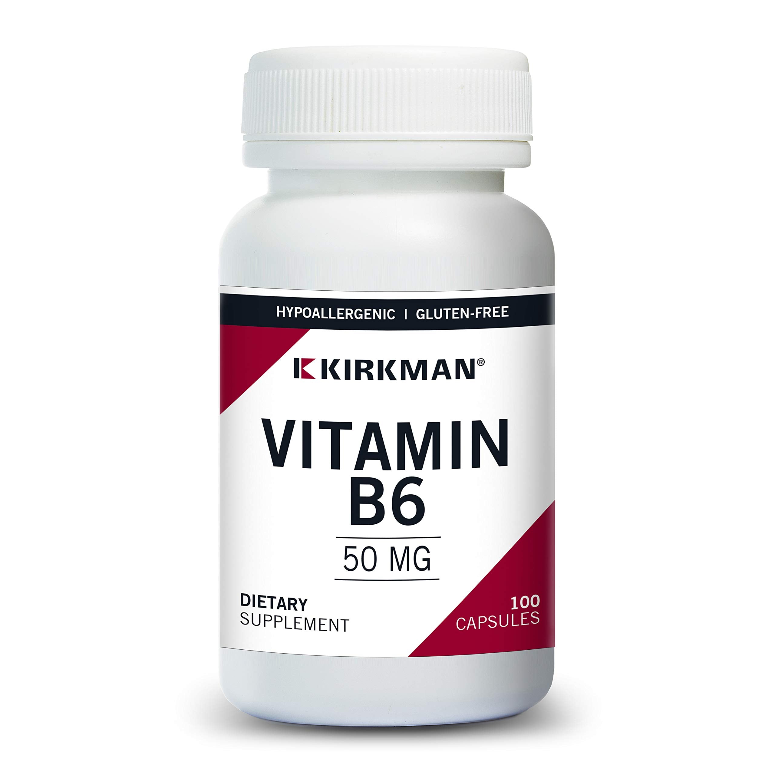 Kirkman Vitamin B-6 50 mg - Hypoallergenic - 100 Vegetarian Capsules - Gluten/Casein Free