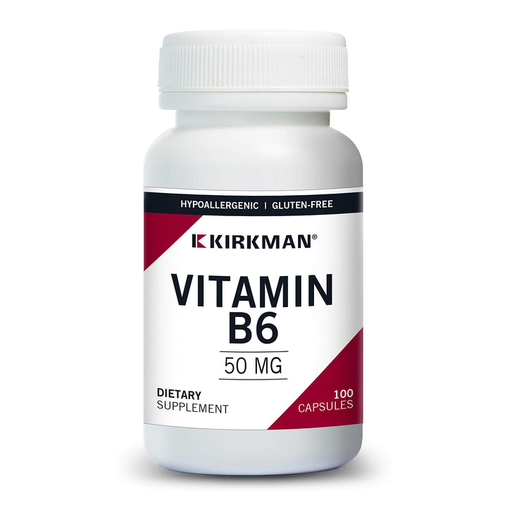 Kirkman Vitamin B-6 50 mg - Hypoallergenic - 100 Vegetarian Capsules - Gluten/Casein Free