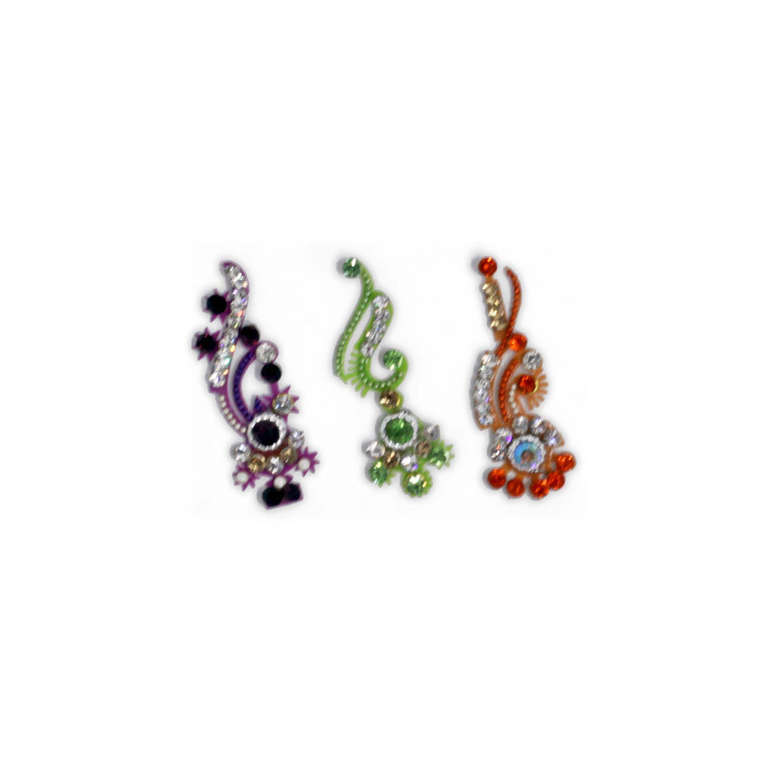 10 Bollywood Designer Bindis Premium Crystal Jewels Mettallic Bindi Stickers Tattoos Forehead Tika