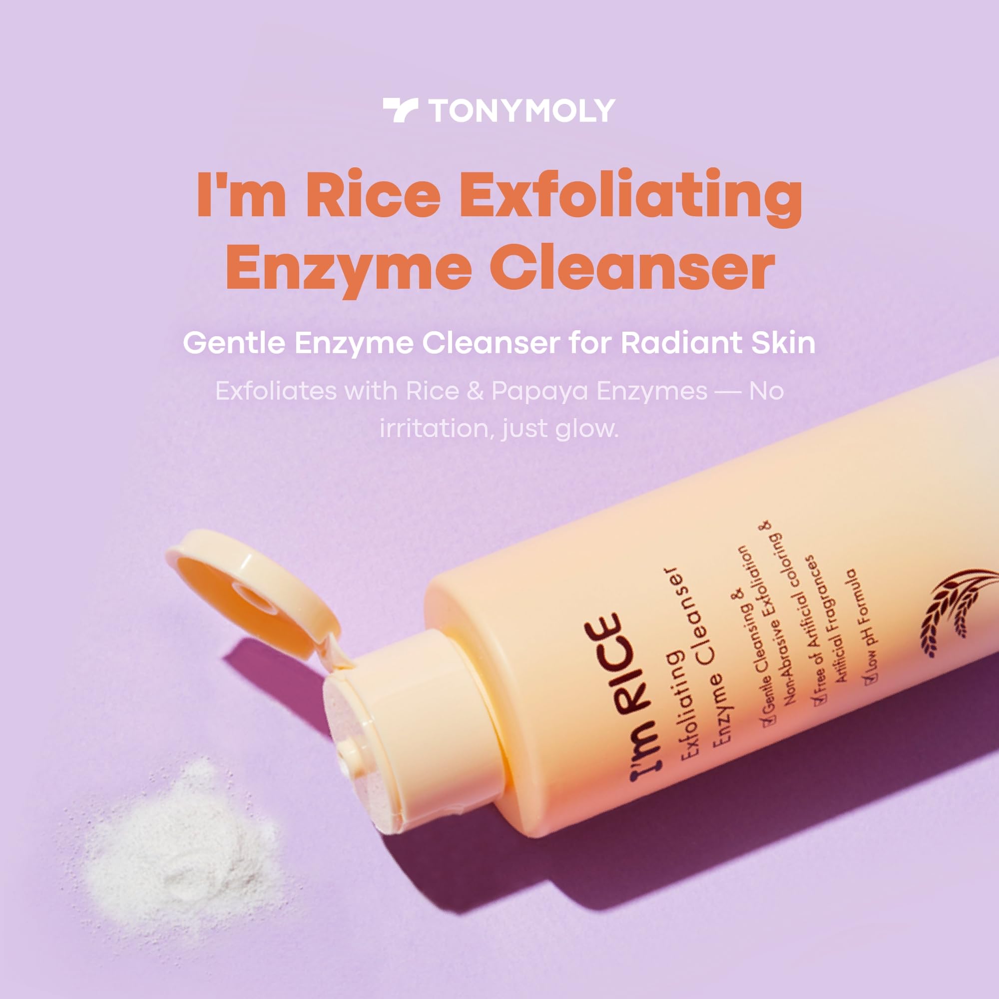 TONYMOLY I'm Rice Exfoliating Enzyme Face Polish Cleanser, Enzyme Powder Face Wash, All-in-one Waterless Gentle Rice Polishing & Exfoliating Face Wash, 50g