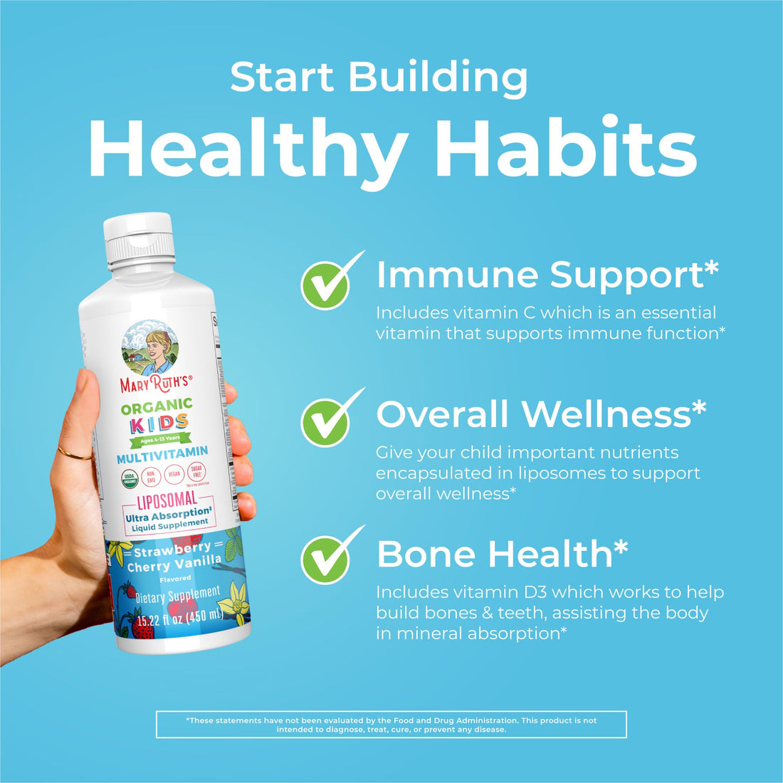 MaryRuth Organics Kids Multivitamin lipsomal | Vegan, Sugar-Free Vitamins for Kids Ages 4 | Childrens Vitamins 1-2 Month Supply | Multivitamin for Kids | Multi | Kids Vitamins | 15.22 Fl Oz