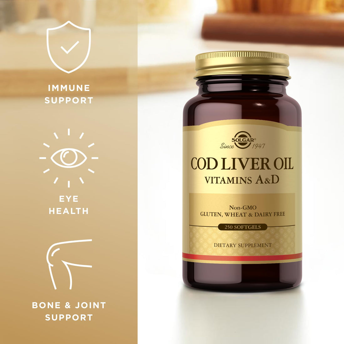 Solgar Cod Liver Oil - 250 Softgels - Provides Vitamins A & D - Non-GMO, Gluten Free - 250 Servings