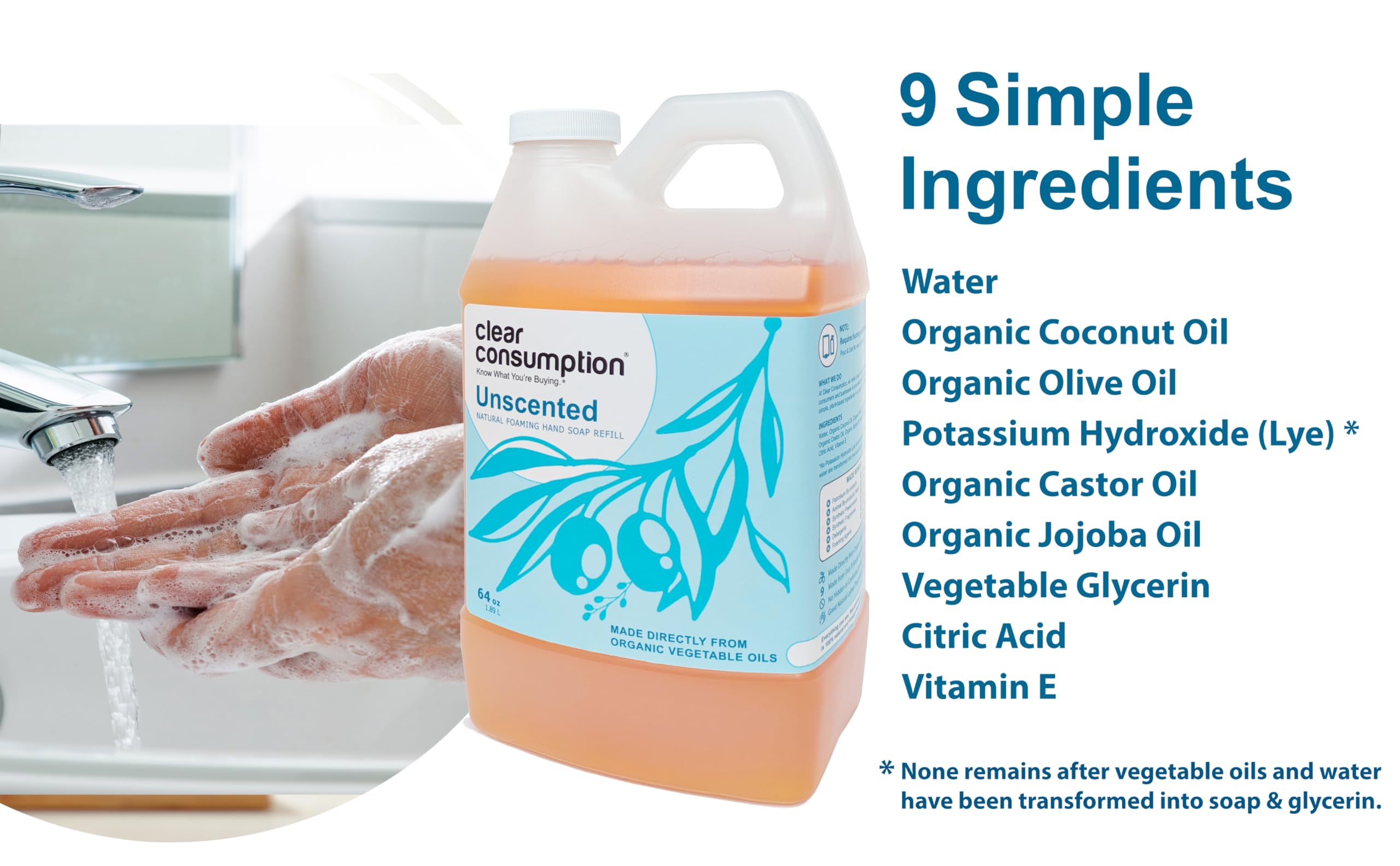 0.5 Gallon Unscented Clear Consumption Natural Foaming Hand Soap Refill - For Commercial & Personal Foaming Soap Dispensers