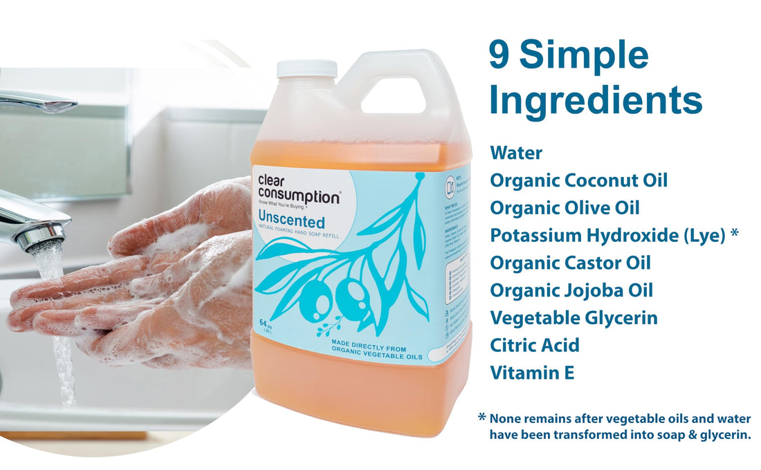 0.5 Gallon Unscented Clear Consumption Natural Foaming Hand Soap Refill - For Commercial & Personal Foaming Soap Dispensers