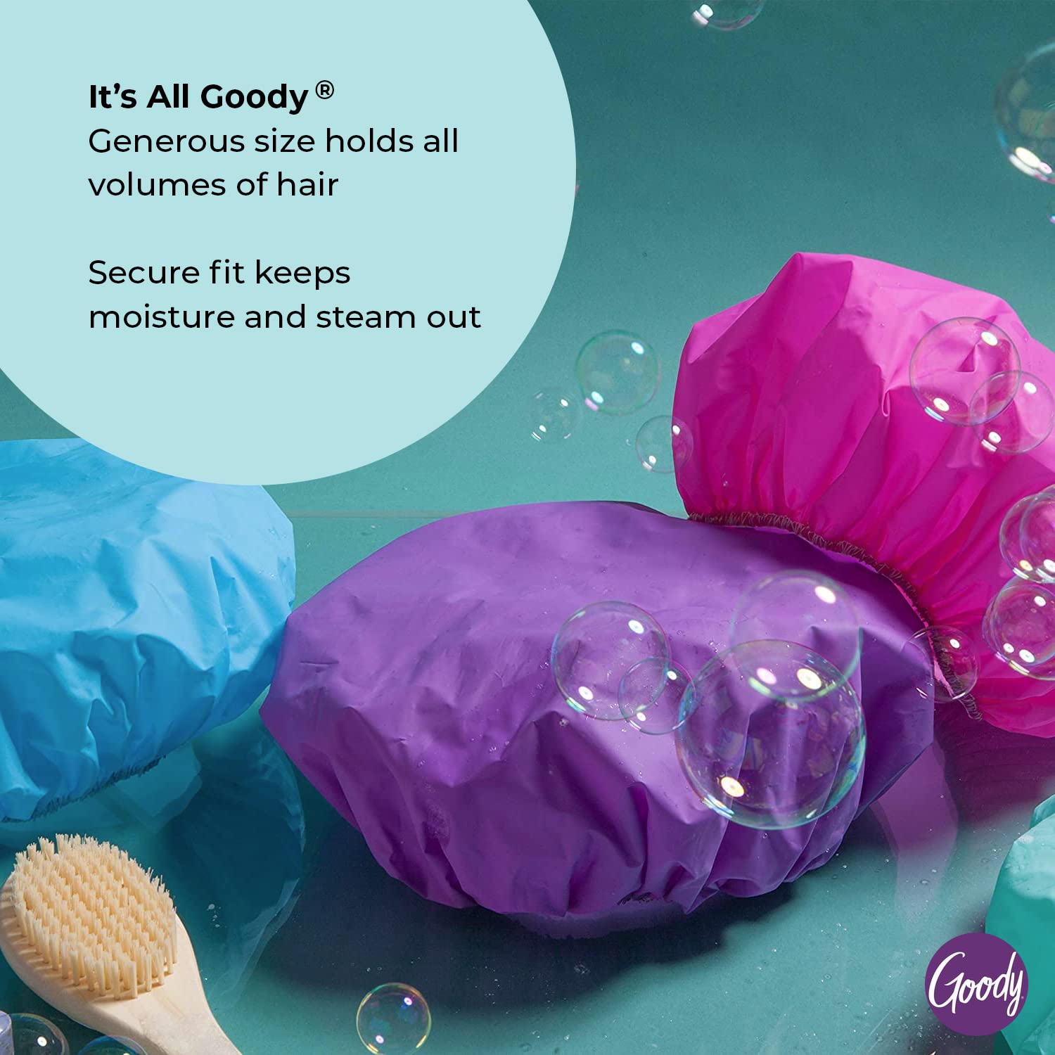 Goody Styling Essentials Shower Cap, 3 count, Colors May Vary