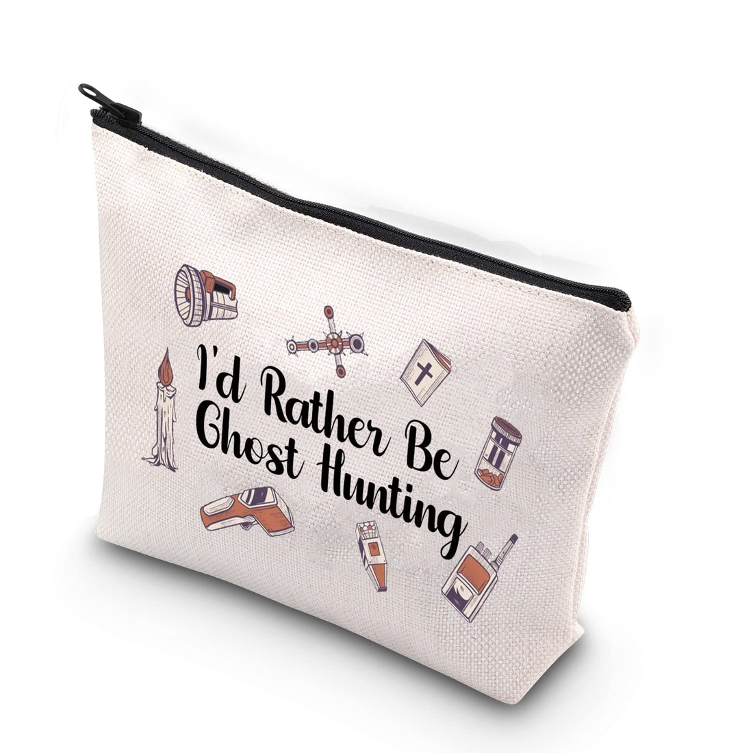 Paranormal Investigator Ghost Lover Merch I’d Rather Be Ghost Hunting Zipper Pouch Makeup Bag, Beige, Ghost Hunting