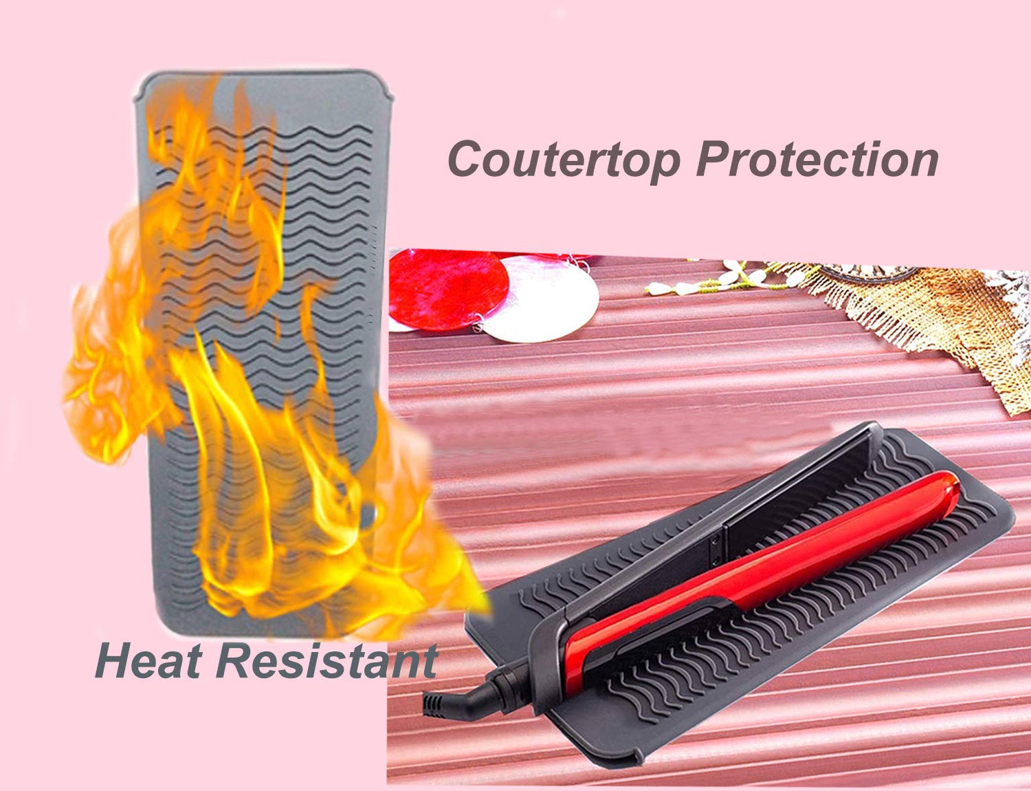 Heat Resistant Silicone Mat Pouch,Hair Styling Tools for Curling Irons, Flat Irons, Hair Straightener, 11.5 * 6 Inches, Food Grade Silicone, Grey