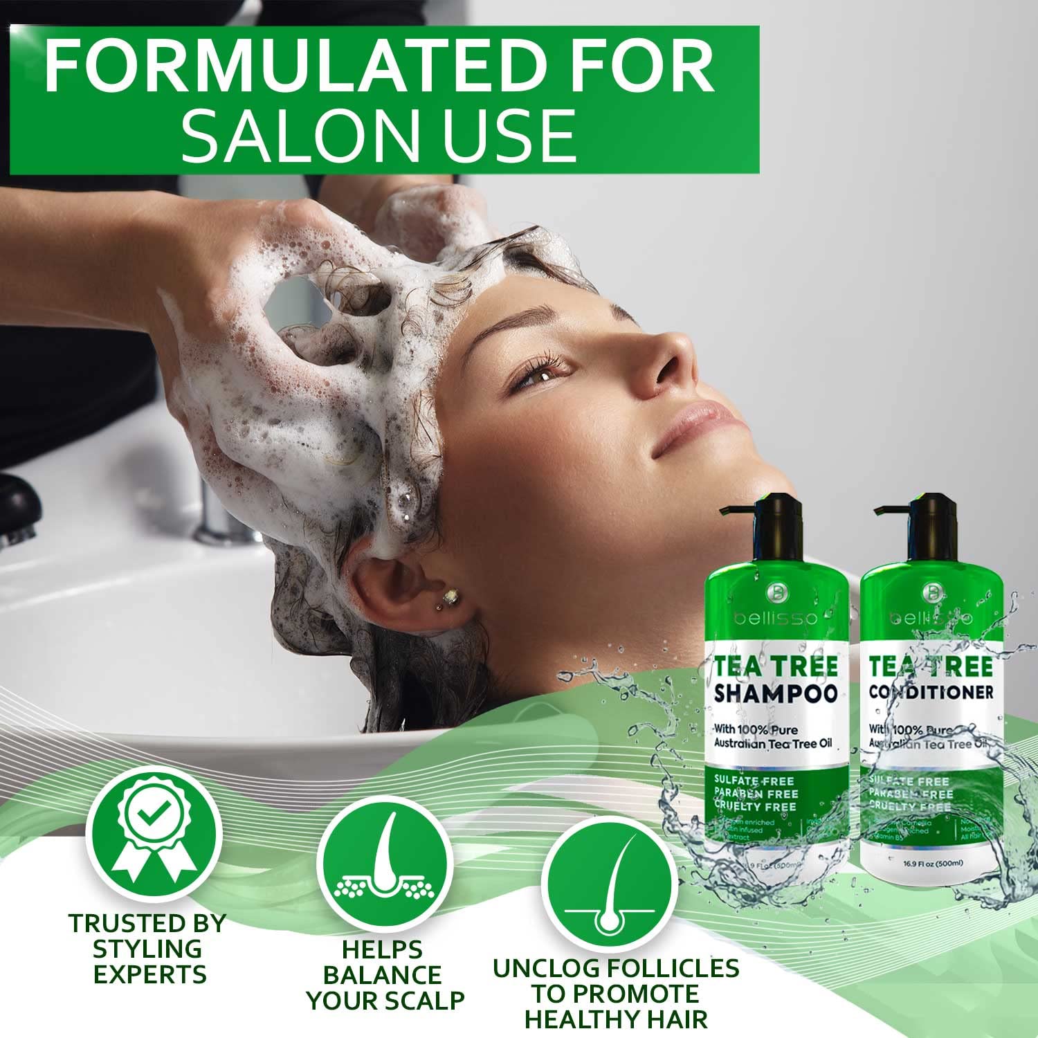 Tea Tree Shampoo and Conditioner Set – with 100% Pure Australian Tea Tree Oil - Anti Dandruff Sulfate and Paraben Free - Dry Scalp Treatment with Keratin, Vitamin B5, Collagen for Women and Men