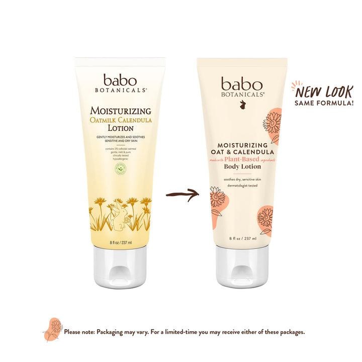 Babo Botanicals Moisturizing Oat & Calendula Body Lotion - For Dry or Sensitive Skin - For all ages - Vegan - Lightly Scented