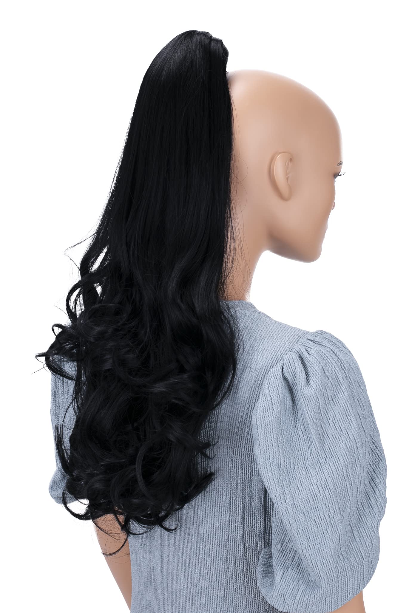 24 & 160g Hair Piece Pony Tail Extension (JET BLACK) Very Long & Voluminous curled wavy Heat-Resisting Like Real Human Hair