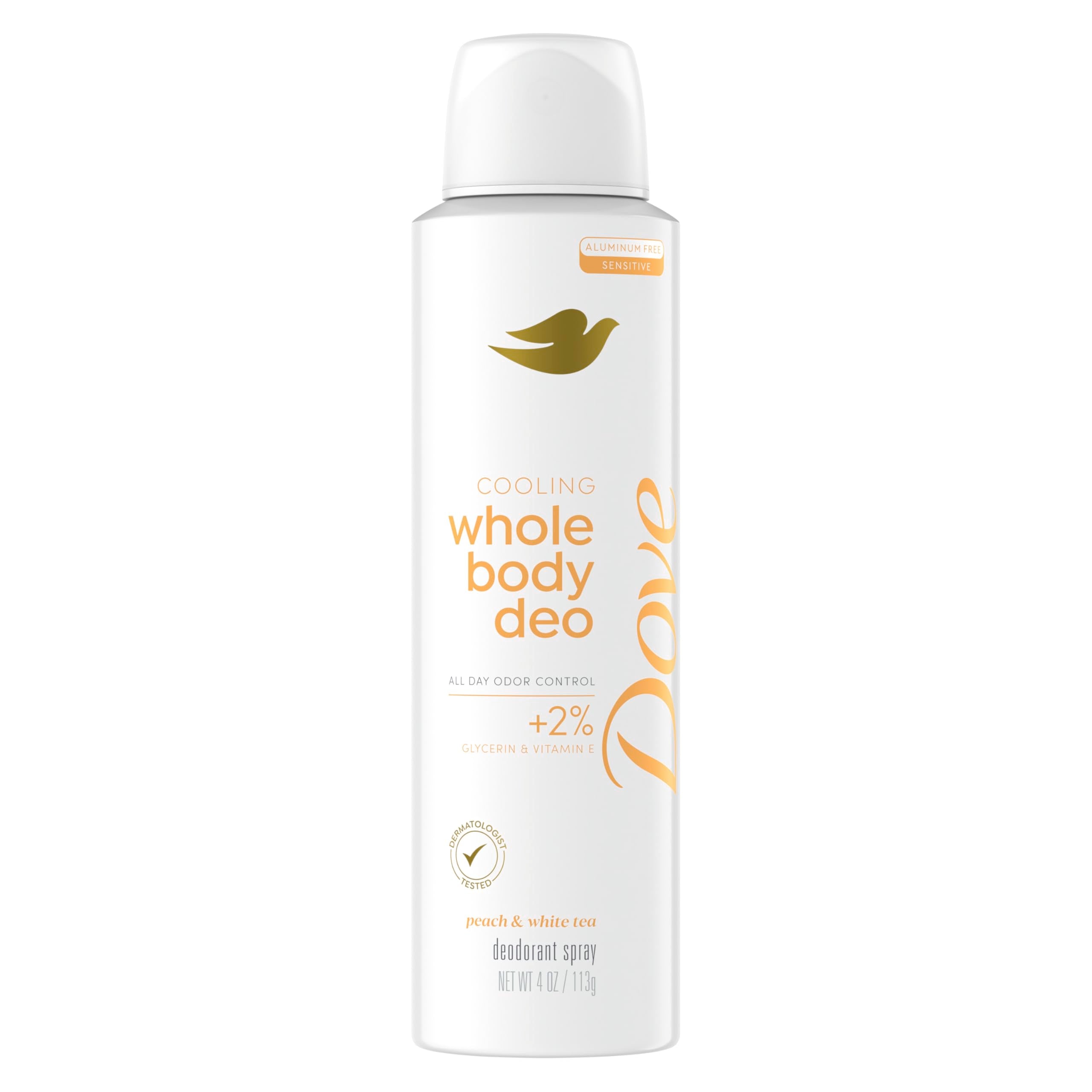 Dove Whole Body Deodorant Cooling Spray Peach & White Tea Aluminum Free 4oz
