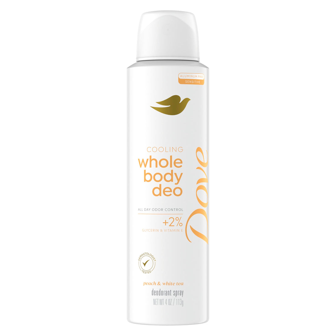 Dove Whole Body Deodorant Cooling Spray Peach & White Tea Aluminum Free 4oz