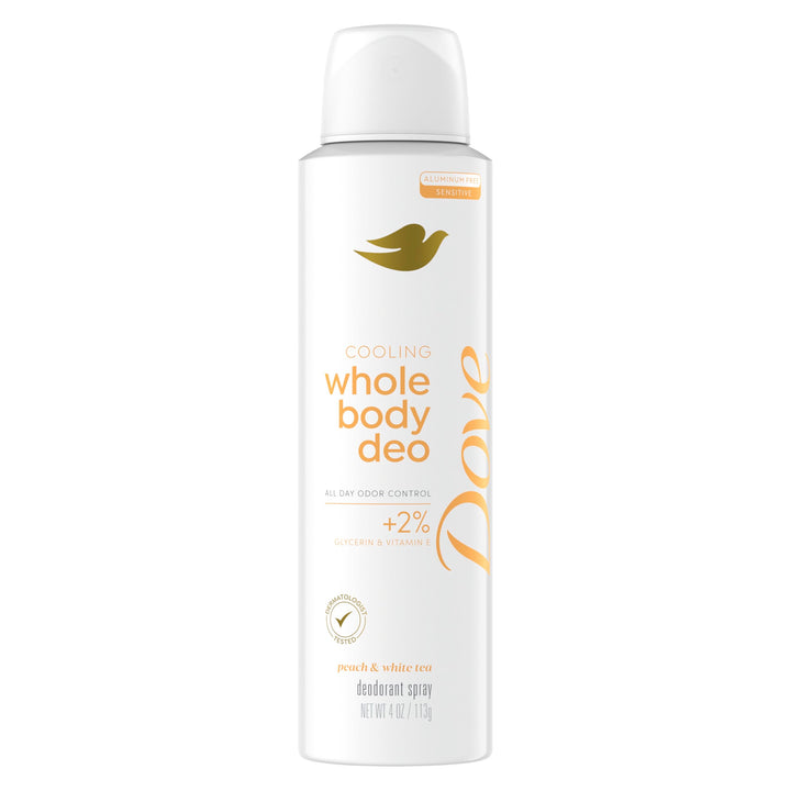 Dove Whole Body Deodorant Cooling Spray Peach & White Tea Aluminum Free 4oz
