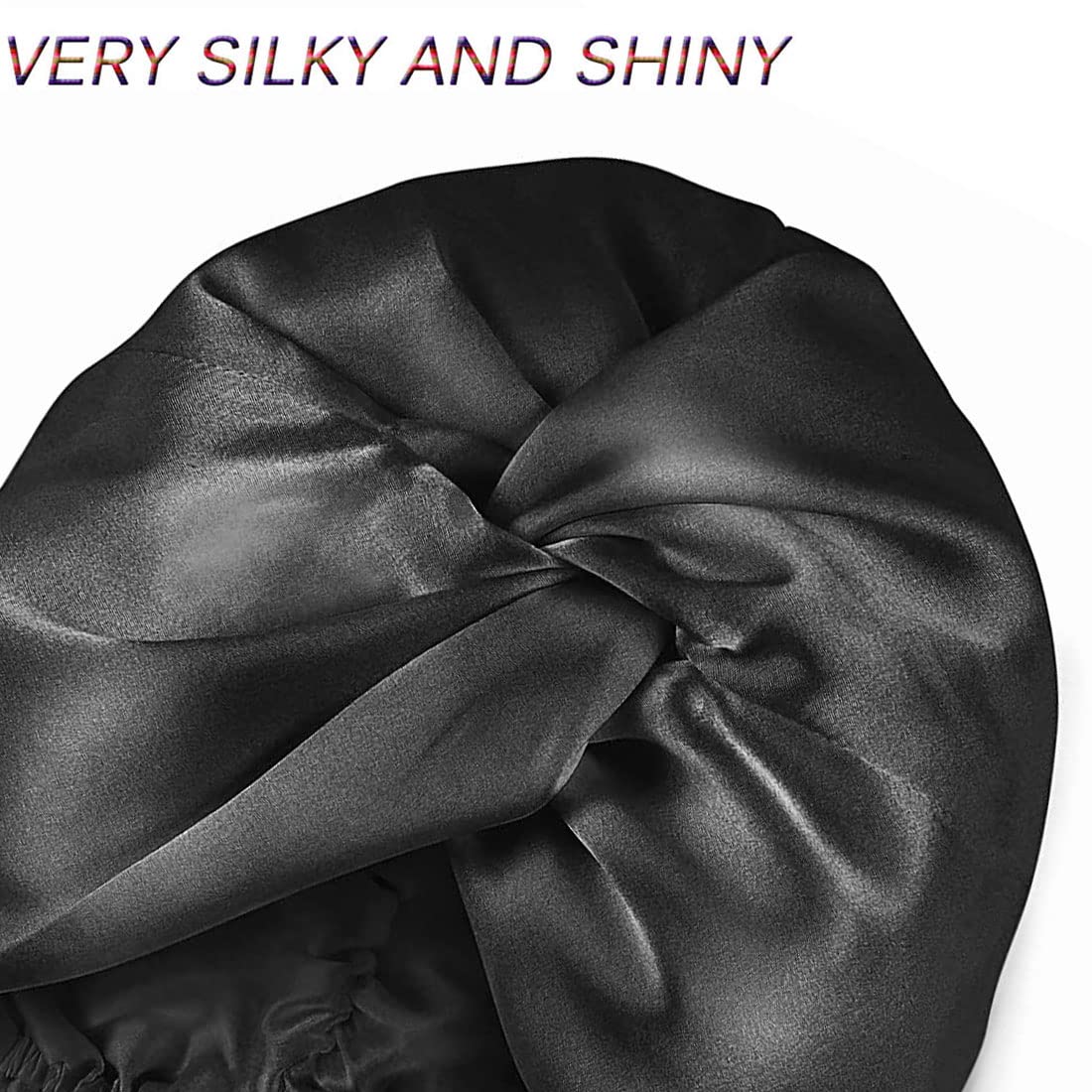 FRX 2021 New Silk Sleeping Cap for Women Hair Care Hair Cap, Imitation Silk Night Hair Bonnet for Sleeping, Double Layer Silky Head Scarf Hat for Sleeping with Elastic Band (Black)