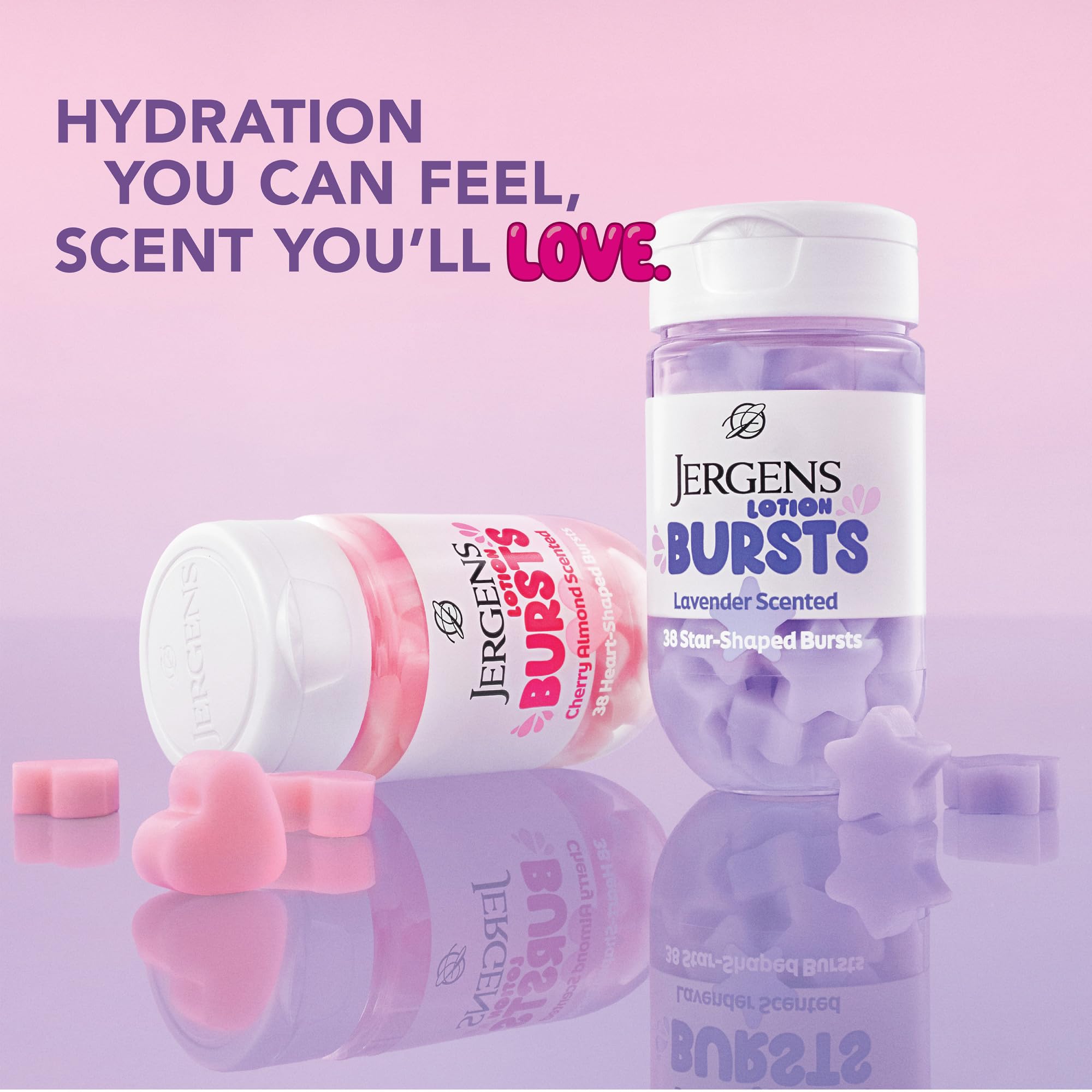 Jergens Cherry Almond Lotion Bursts, Squishy Heart-Shaped Moisturizer Bursts, Lotion Gifts for Teens, 38 Ct