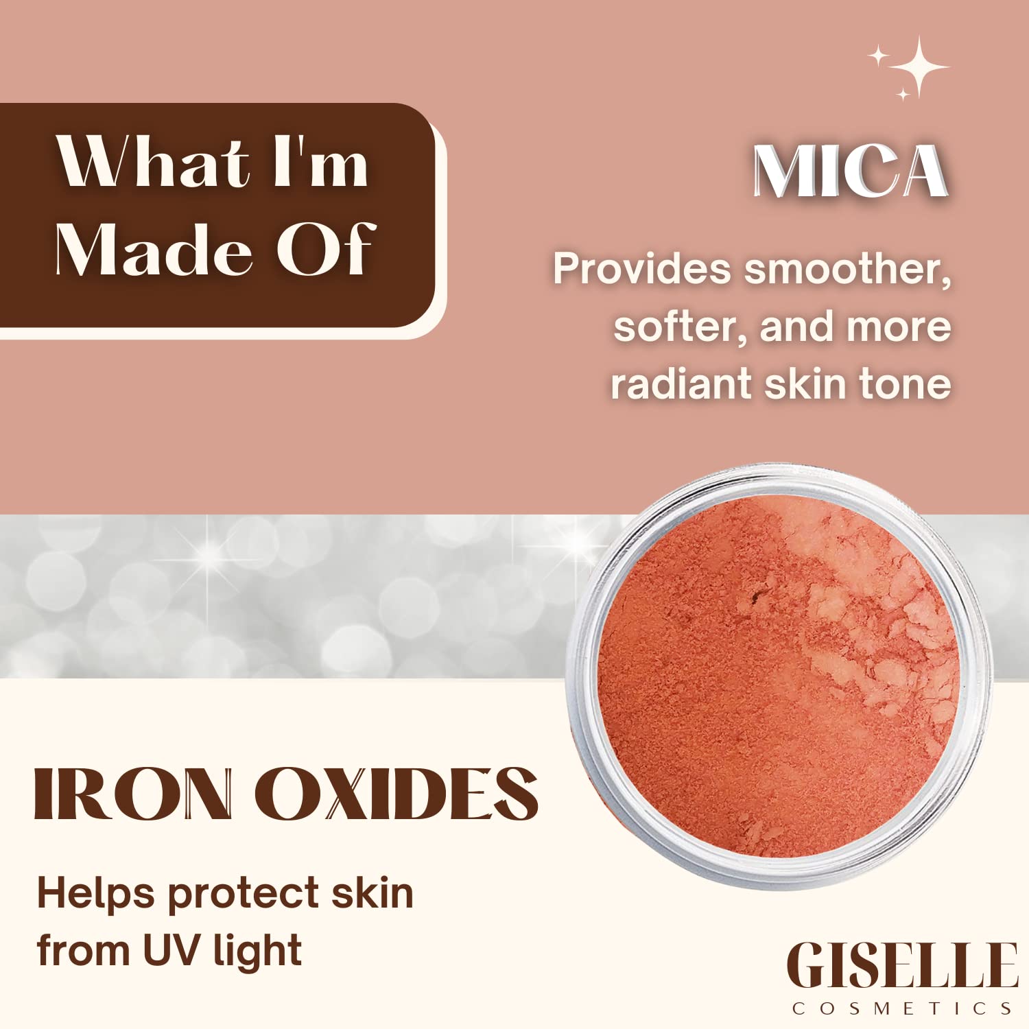 Mineral Blush Makeup | Rich Girl | Mineral Blush Makeup Powder, Giselle Cosmetics | Pure, Non-Diluted Mineral Make Up -Mineral Makeup Powder, Foundation, Concealer, Eye Shadow, Blush, and Contouring