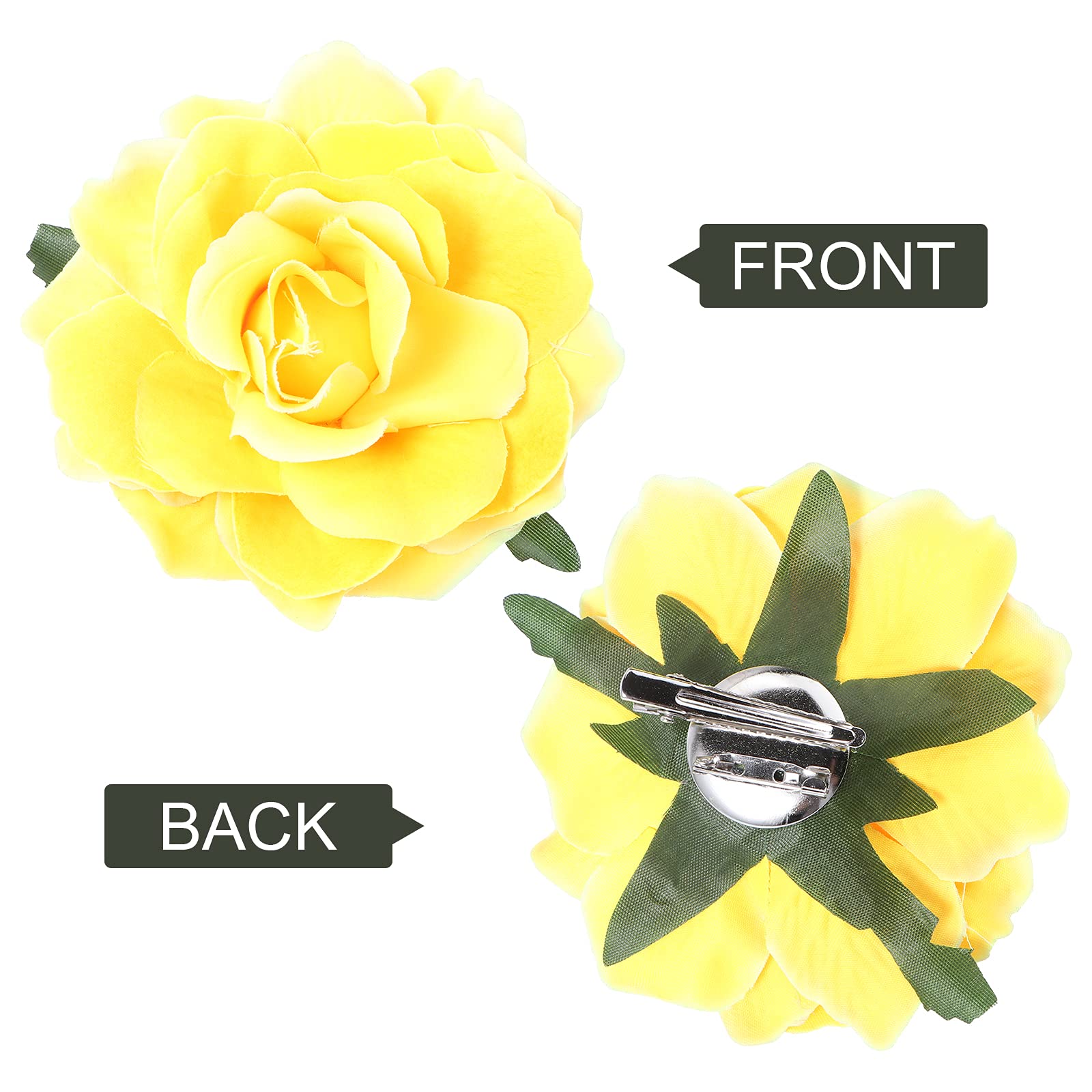 Frcolor Artificial Big Rose Flower Hairpin Hair Clips Flower Brooch for Women Party (Yellow)