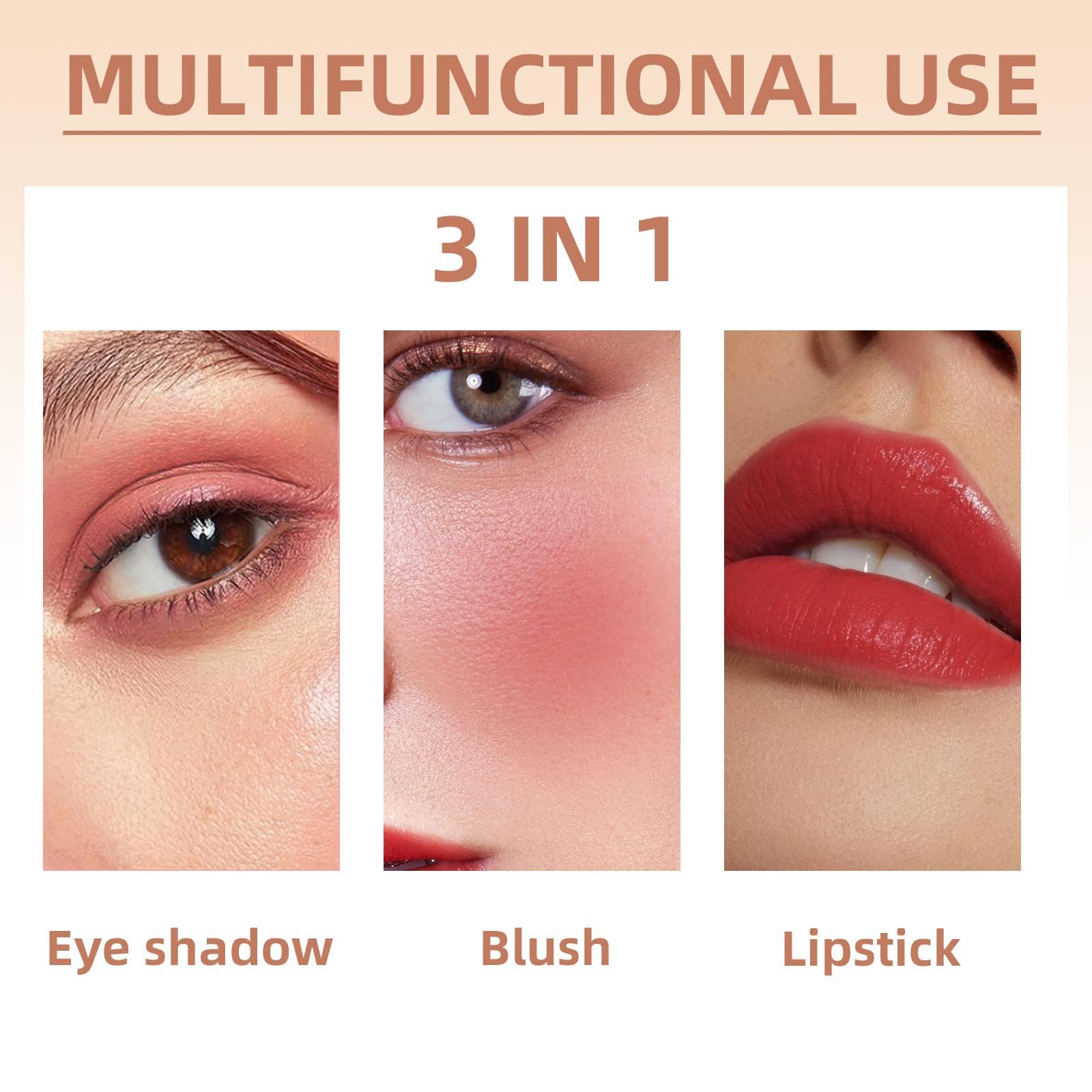 HOSAILY Cream Blush Stick for Cheeks, Eyes & Lips, Multi-Use Tinted Moisturizer, Natural Glow Blendable Blusher with Brush - Hot Red