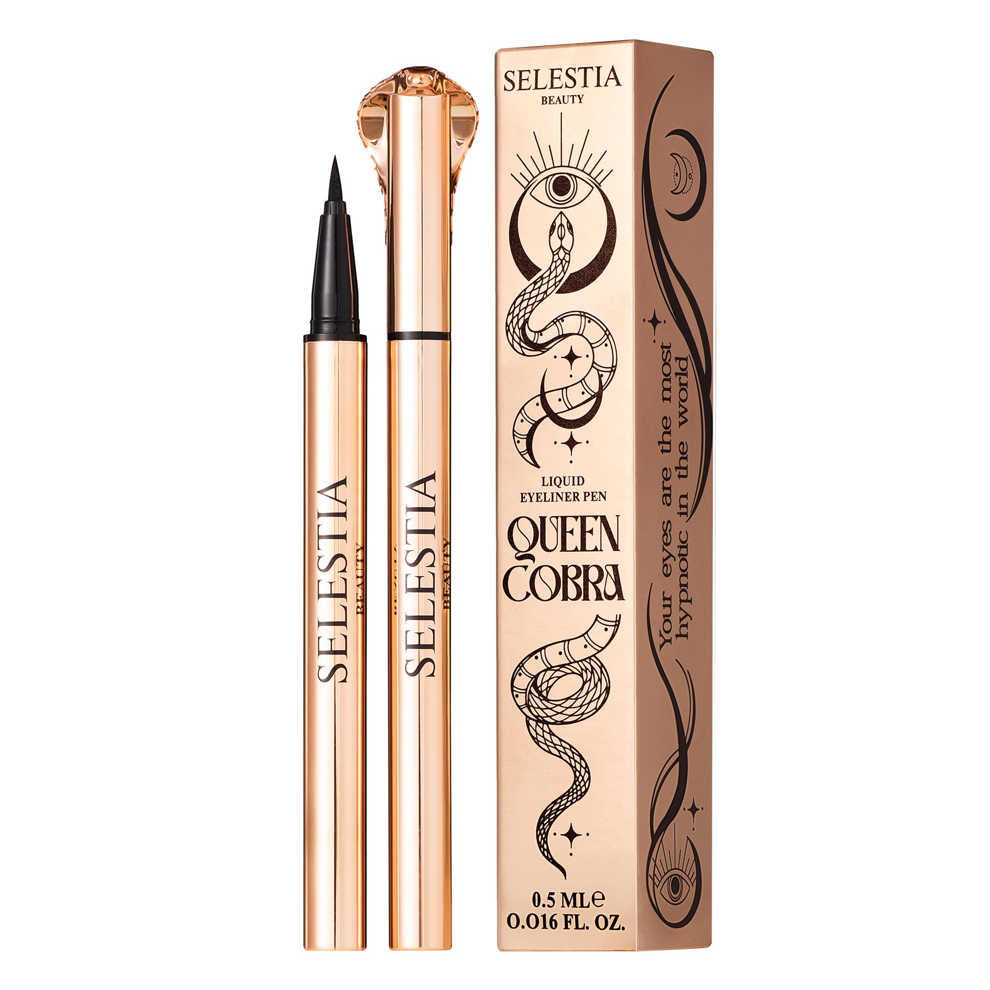 SELESTIA BEAUTY Black Liquid Eyeliner Pencil Queen Cobra – Long-Lasting & Waterproof – Quick-Drying, No Flaking – Thin Applicator & Intense Color – 0.016 fl.oz