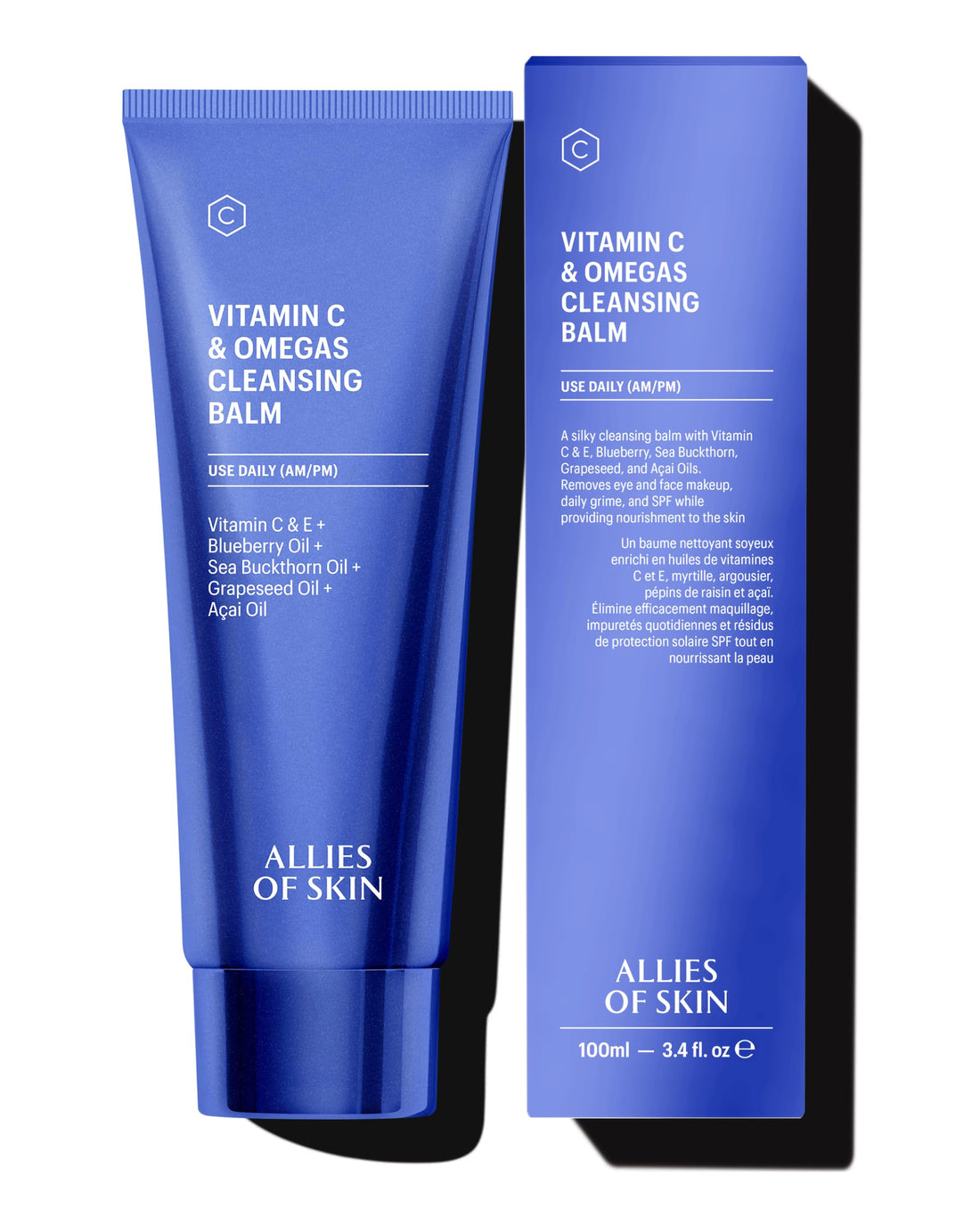 Allies of Skin Vitamin C & Omegas Cleansing Balm | Daily Makeup Remover to Dissolve Waterproof Mascara, SPF | Ophthalmologically Tested for Sensitive Eyes & Skin (3.4 Fl oz)