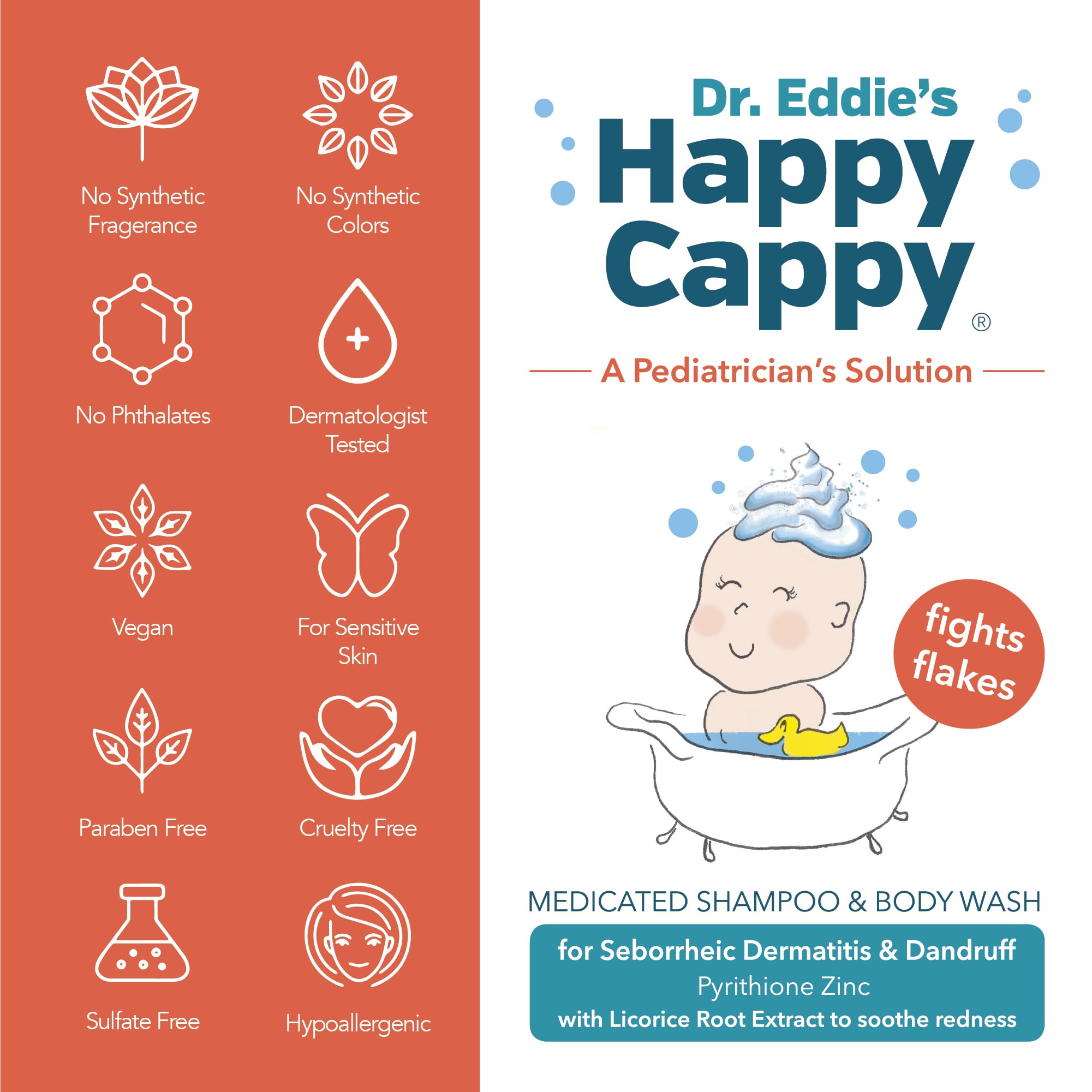 Happy Cappy Dr. Eddie’s Medicated Shampoo and Body Wash- Baby Dandruff Shampoo, Helps Cradle Cap and Seborrheic Dermatitis, Reduces Redness, Dermatologist Tested, Fragrance-Free- 8 Fl Oz (Pack of 4)