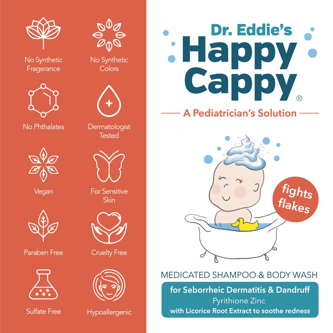 Happy Cappy Dr. Eddie’s Medicated Shampoo and Body Wash- Baby Dandruff Shampoo, Helps Cradle Cap and Seborrheic Dermatitis, Reduces Redness, Dermatologist Tested, Fragrance-Free- 8 Fl Oz (Pack of 4)