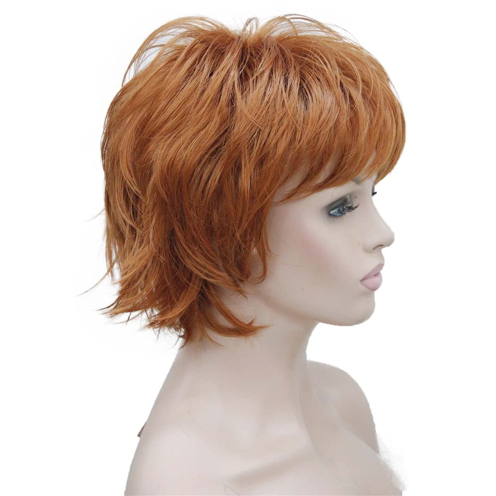 Orange: Wiginway Short Wavy Wig Layered Women Wigs Copper Red Synthetic Hair Replacement Heat Resistant 6 Inch