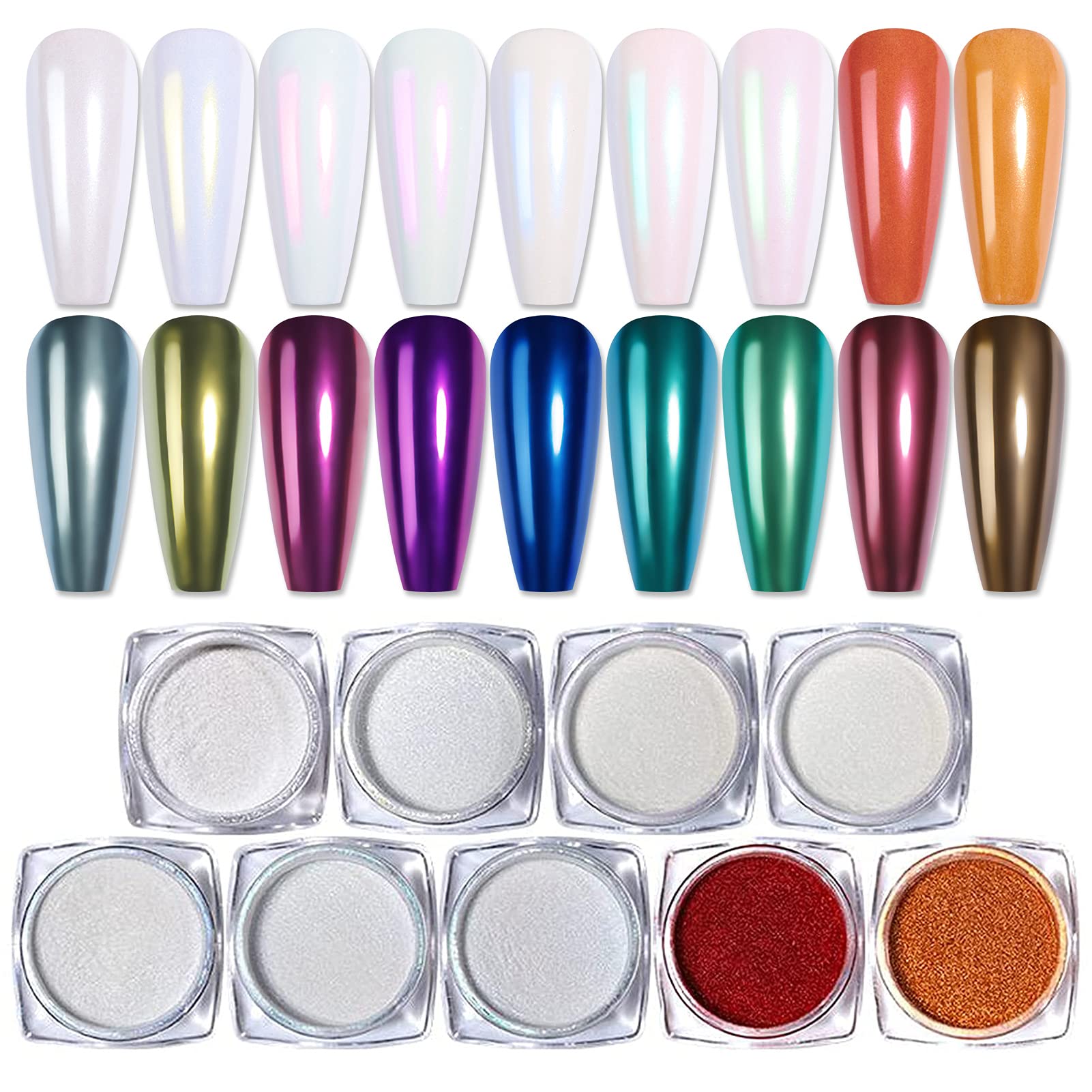 BORN PRETTY Chrome Powder Metallic Mirror Chameleon Nail Powder Auroras Mermaid Nail Powder Pigment for Nail Art Gel Polish Manicure Nail Art Decorations 9 Jars