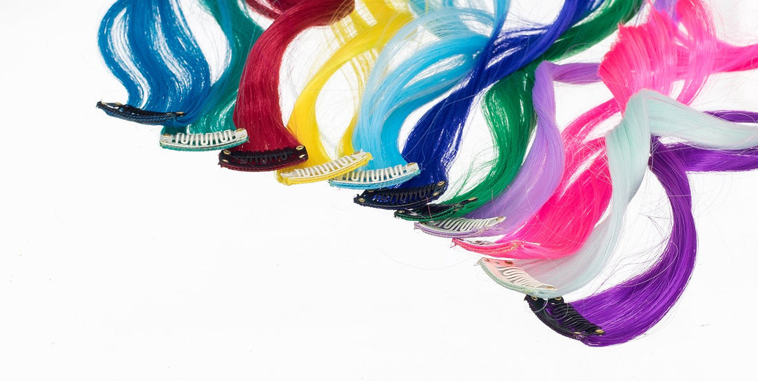 Swacc 22 Pcs Colored Party Highlights Clip On In Hair Extensions Multi-Colors Hair Streak Synthetic Hairpieces (11 Colors 22 Pcs In Set -Curly)