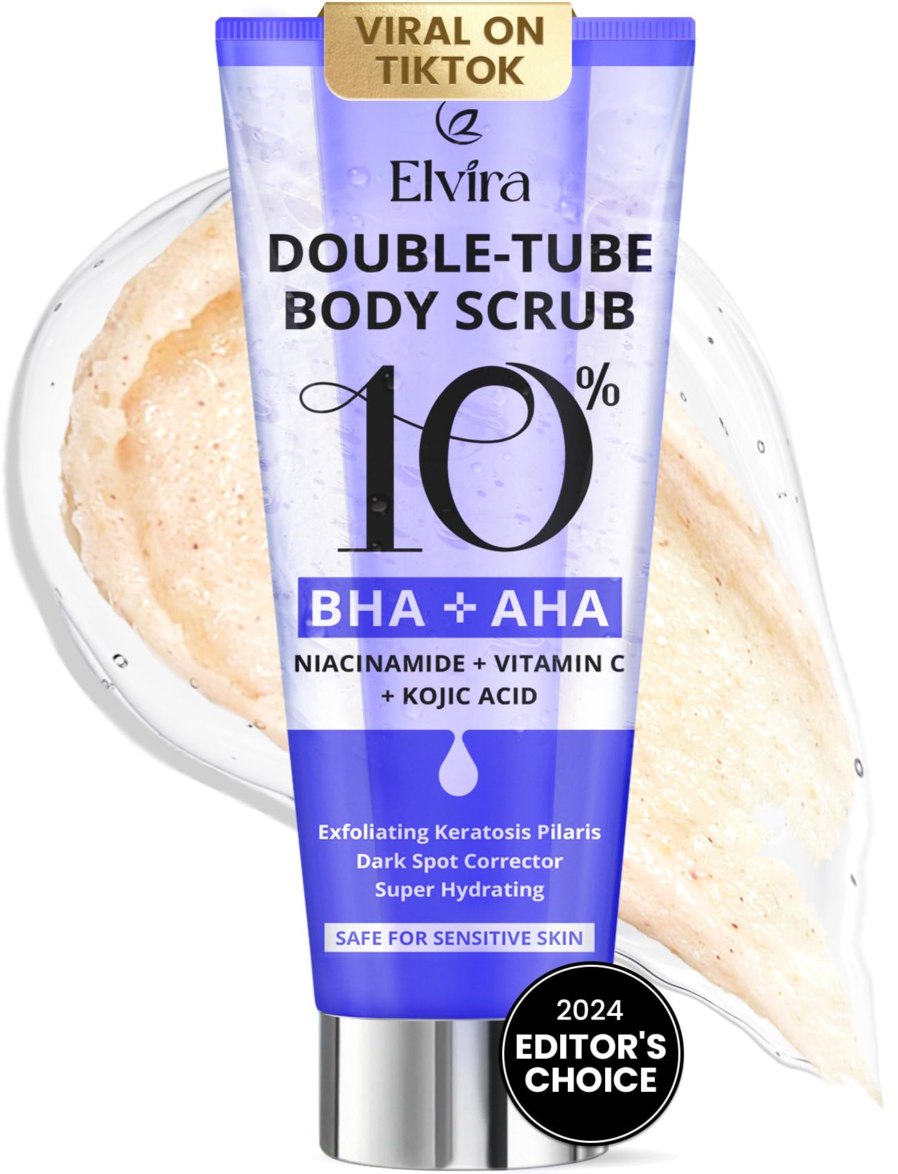 Elvira KP Bump Eraser Foot & Body Scrub, Exfoliating Scrub for Keratosis Pilaris, Smooth Skin with 10% AHA BHA & Niacinamide, Deep Moisturizing Cleanser for All Skin Types, Exfoliante para el Cuerpo