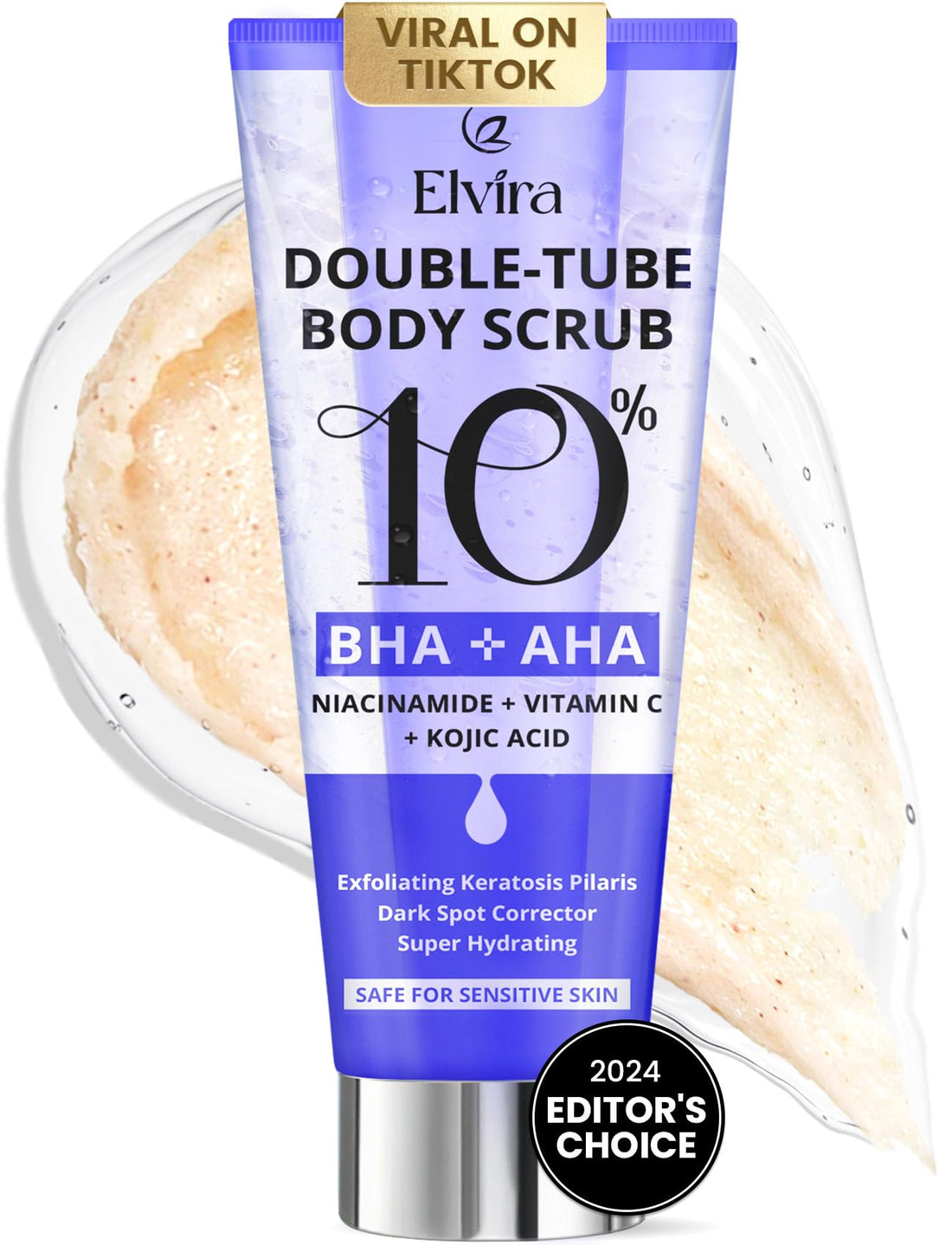 Elvira KP Bump Eraser Foot & Body Scrub, Exfoliating Scrub for Keratosis Pilaris, Smooth Skin with 10% AHA BHA & Niacinamide, Deep Moisturizing Cleanser for All Skin Types, Exfoliante para el Cuerpo