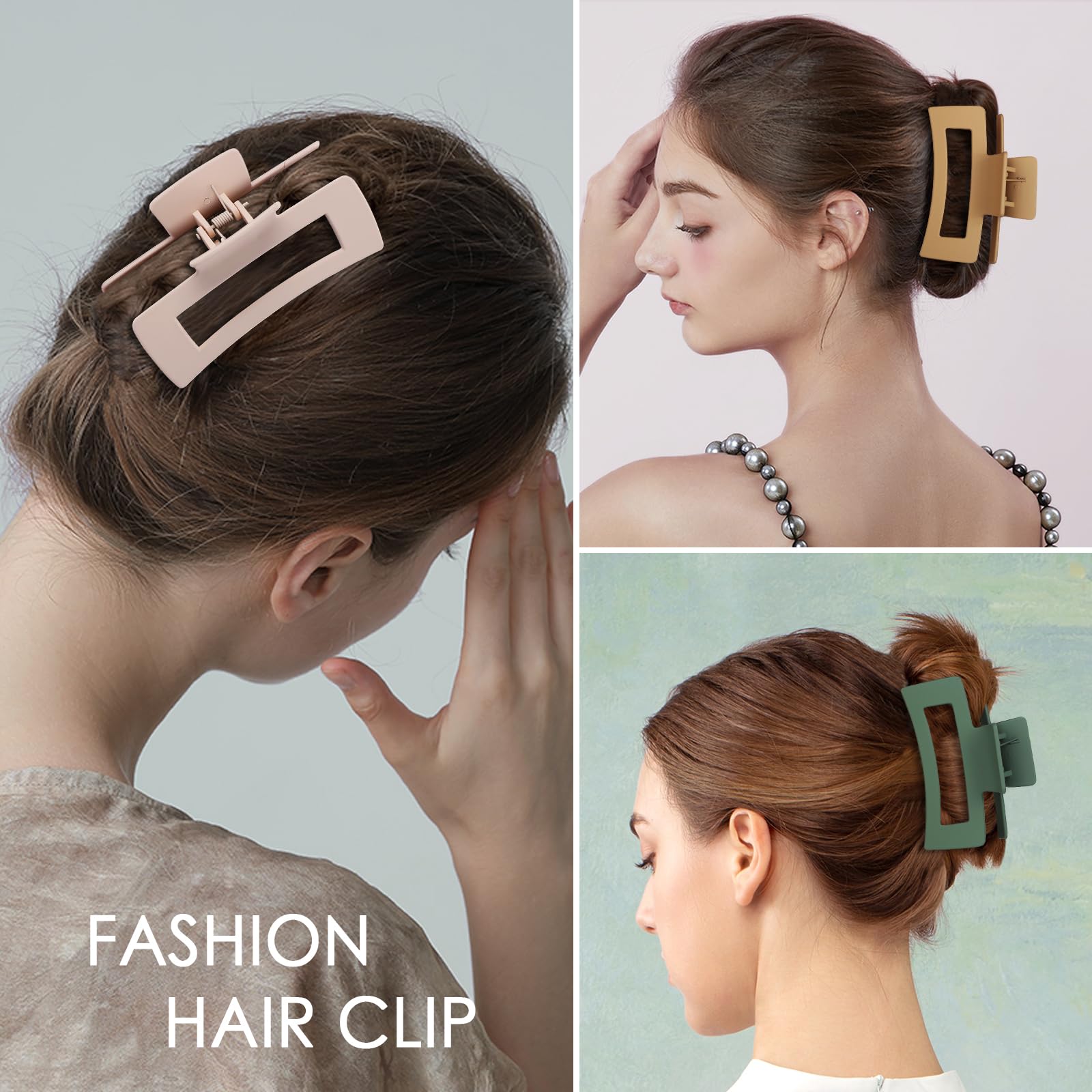 12 Pcs Hair Claw Clips 3.5 Inch Non-slip Square Matte Claws for Women, Strong Hold Banana Clip for Thick Thin Hair,Multi-color