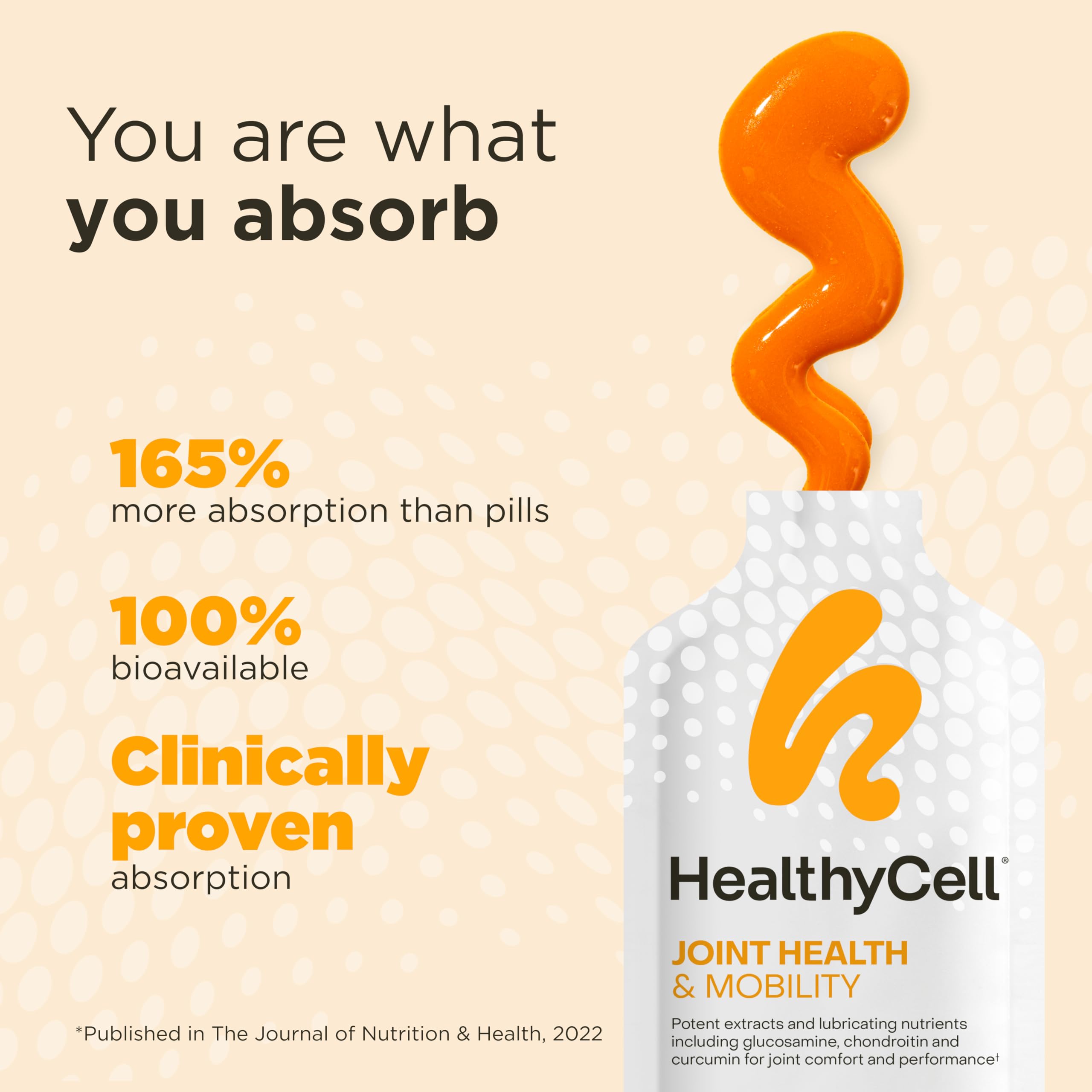 Healthycell Joint Relief & Mobility, Supports Healthy Inflammation Response, Joint Lubrication, Extra Strength Ache & Stiffness Relief with Curcumin, Glucosamine, Chondroitin, MICROGEL (30 Gel Packs)