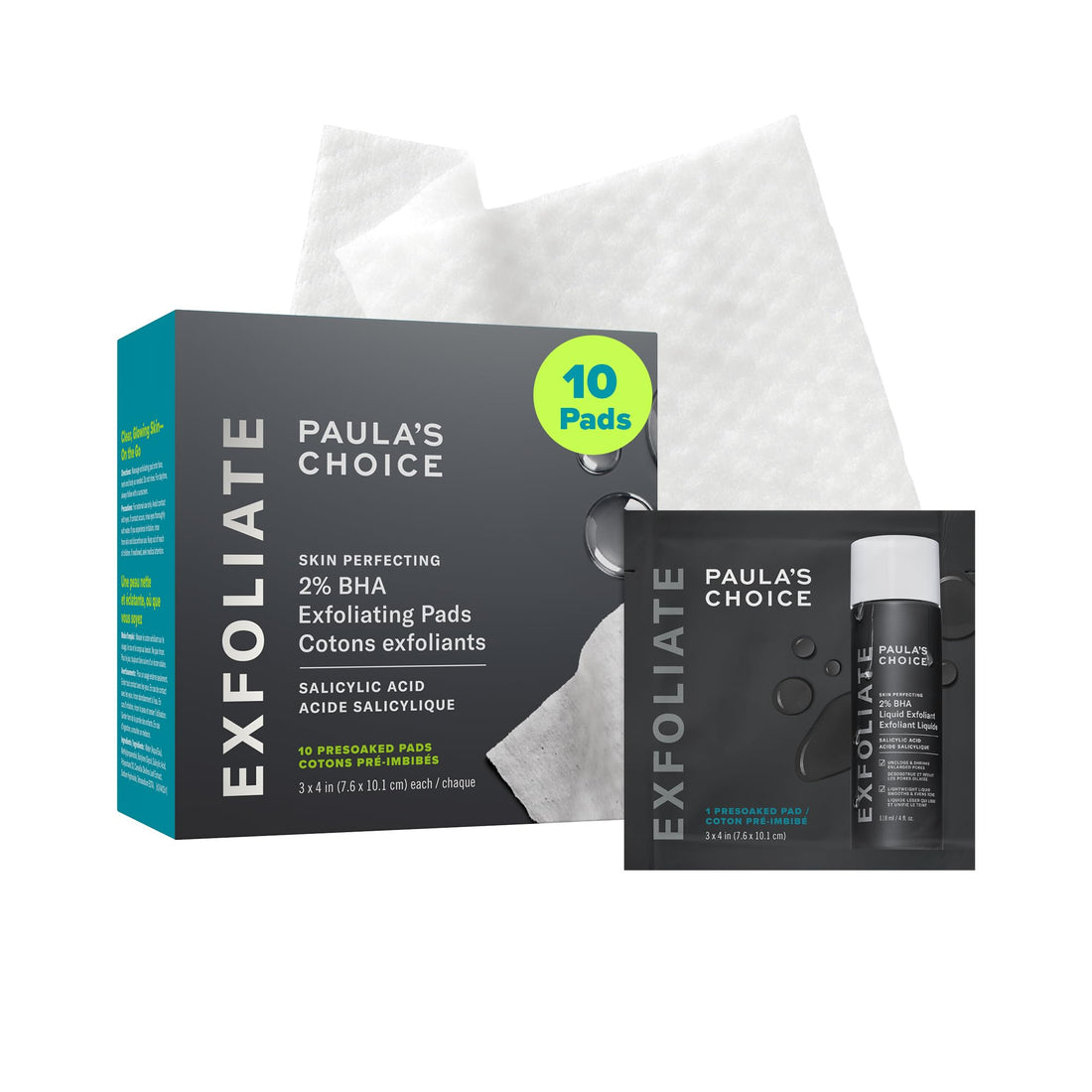 Paula's Choice SKIN PERFECTING 2% BHA Liquid Exfoliant, Salicylic Acid Exfoliant Toner Pads, Facial Exfoliator for Enlarged Pores, Wrinkles & Fine Lines and Suitable for Blackhead-Prone Skin, 10 ct