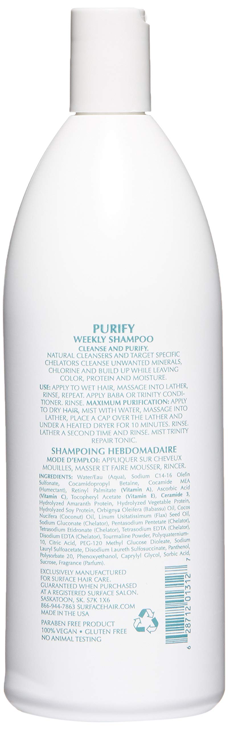 Surface PURIFY WEEKLY SHAMPOO Sulfate Free, Deep Cleansing 33.8 oz
