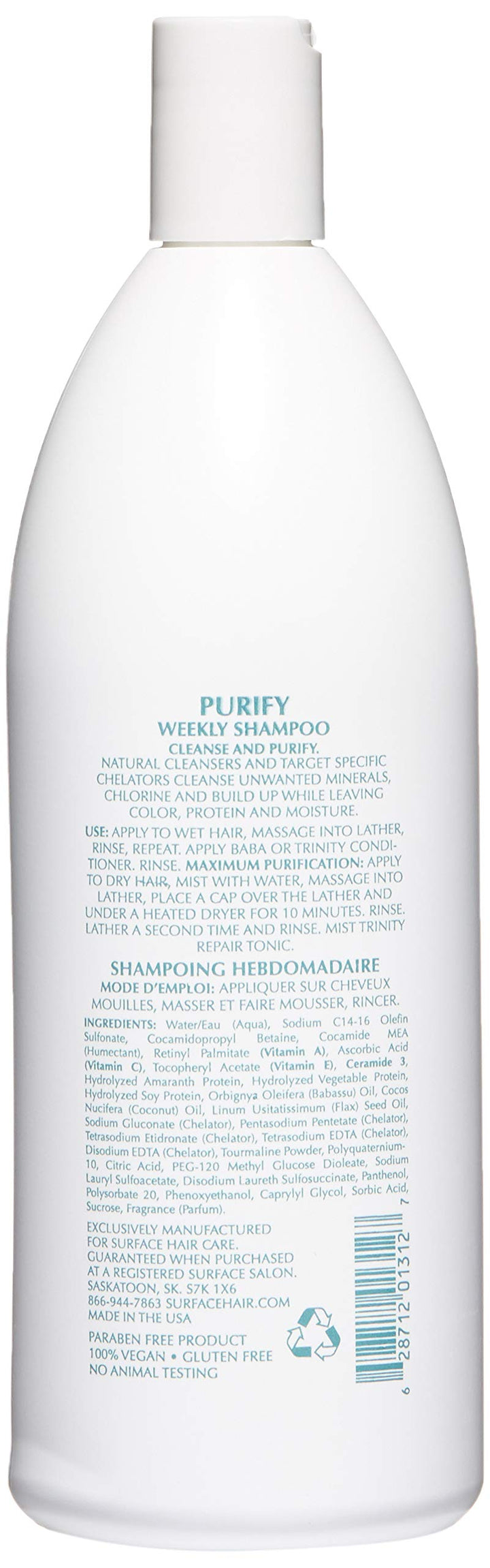 Surface PURIFY WEEKLY SHAMPOO Sulfate Free, Deep Cleansing 33.8 oz