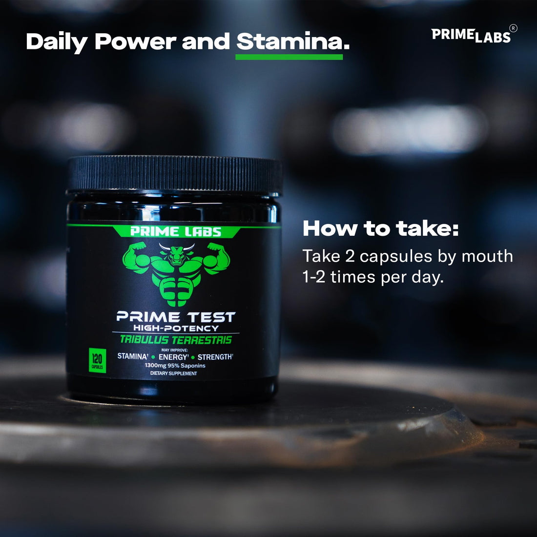 Prime Labs Tribulus Terrestris for Men 1300mg - Enhanced with 95% Saponins - Energy, Vitality, Strength - 120 Count