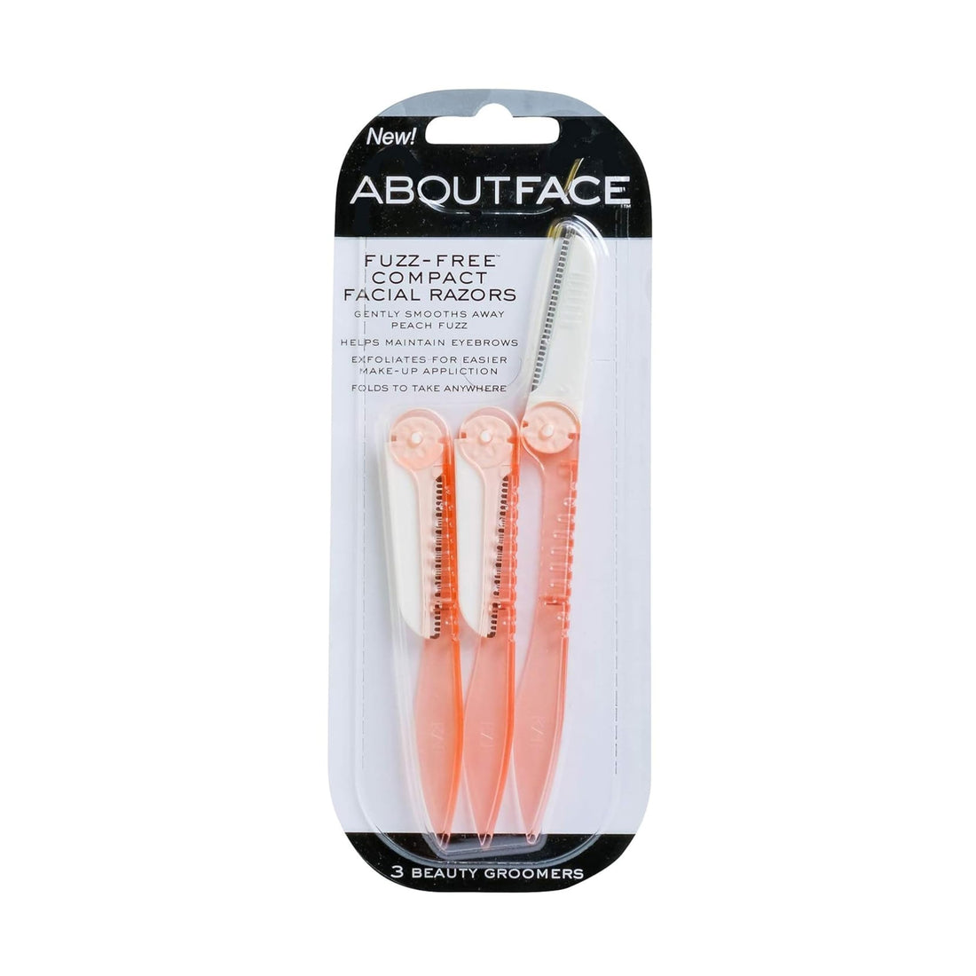 Facial Razor & Eyebrow Shaper By Kai About Face Products Products (3per Package); Fuzz Free Compact Razor, Removes Peach Fuzz On Cheeks, Chin or Forehead & Delicately Shapes Eyebrows