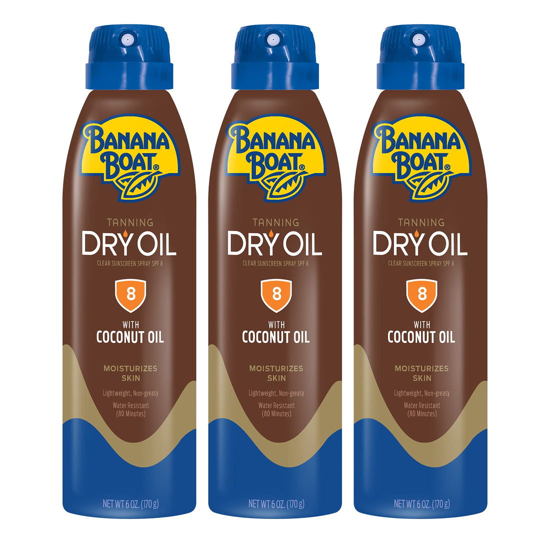 Banana Boat Sunscreen Ultra Mist Dry Oil Broad Spectrum Sun Care Sunscreen Spray - SPF 8, 6 Ounce(Pack of 3)