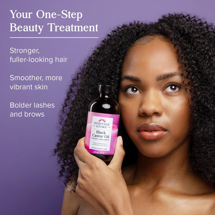 Heritage StoreÃ‚¨ Black Castor Oil | Hair & Skin Moisturizer, Eyebrow Conditioner | Cold Pressed, Gluten Free | 100% African Method | 8 FL oz