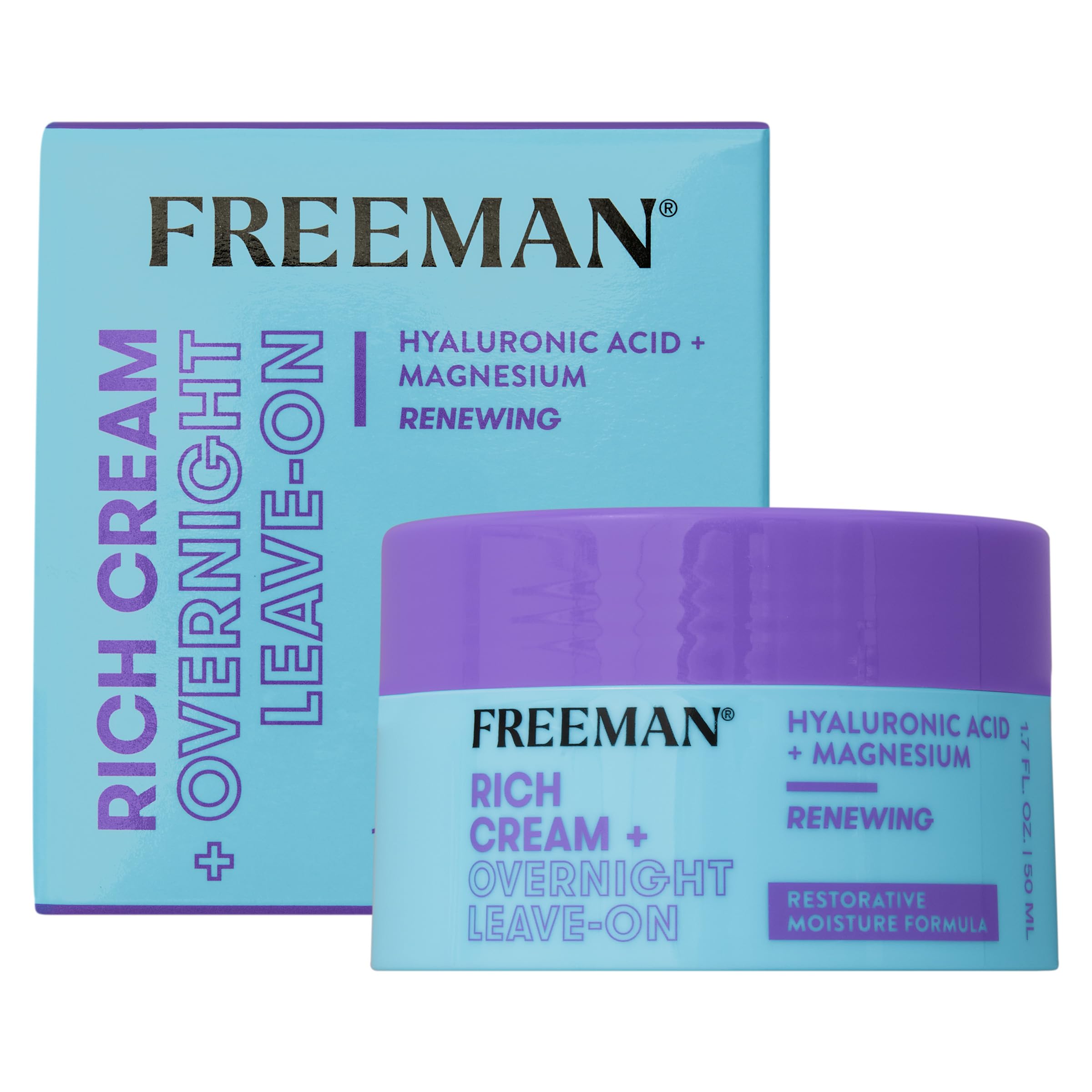 Freeman Rich Cream + Overnight Leave-On, Moisturizing Face Mask, Facial Mask For Dry Skin, Face Cream Infused With Magnesium & Hyaluronic Acid To Hydrate & Soothe Skin, 1.7 fl.oz./ 50 mL Jar