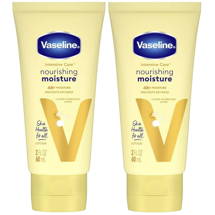 Vaseline Lotion, Intensive Care Nourishing Moisture 2-Pack – Moisturizer with Oat Extract + Ultra-Hydrating Lipids for Healing Extremely Dry Skin, 2 Oz Ea