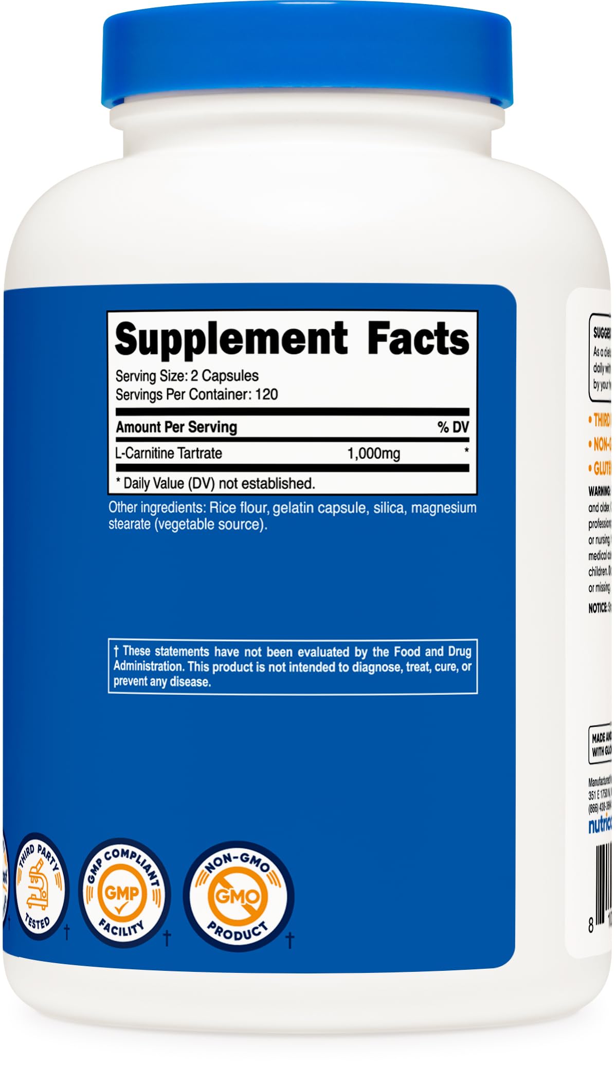 Nutricost L-Carnitine Tartrate 1,000mg, 240 Capsules - 500mg Per Capsule, 120 Servings