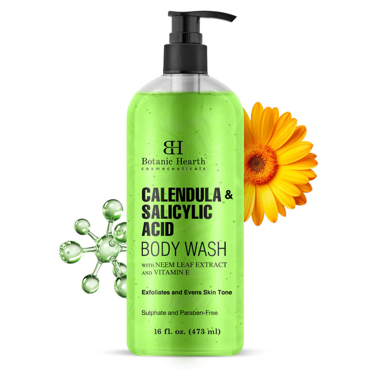 Botanic Hearth Calendula & Salicylic Acid Body Wash – Exfoliating Body Cleanser with Neem Leaf Extract & Vitamin E – Sulfate & Paraben-Free – 16 fl. oz.