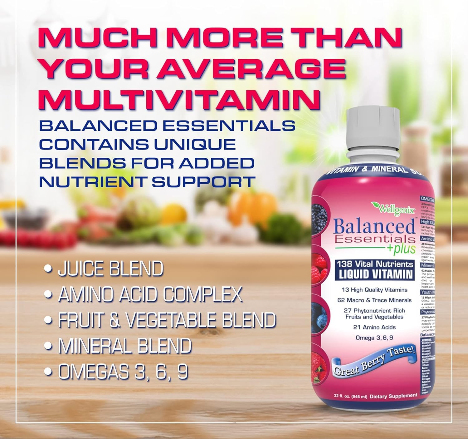 Wellgenix Balanced Essentials Plus New Formula - Berry Flavor 32oz (Pack of 2) - Liquid Vitamin - Complete Multivitamin Supplement - Immune Boosting & Overall Health - Adults, Kids, Toddlers