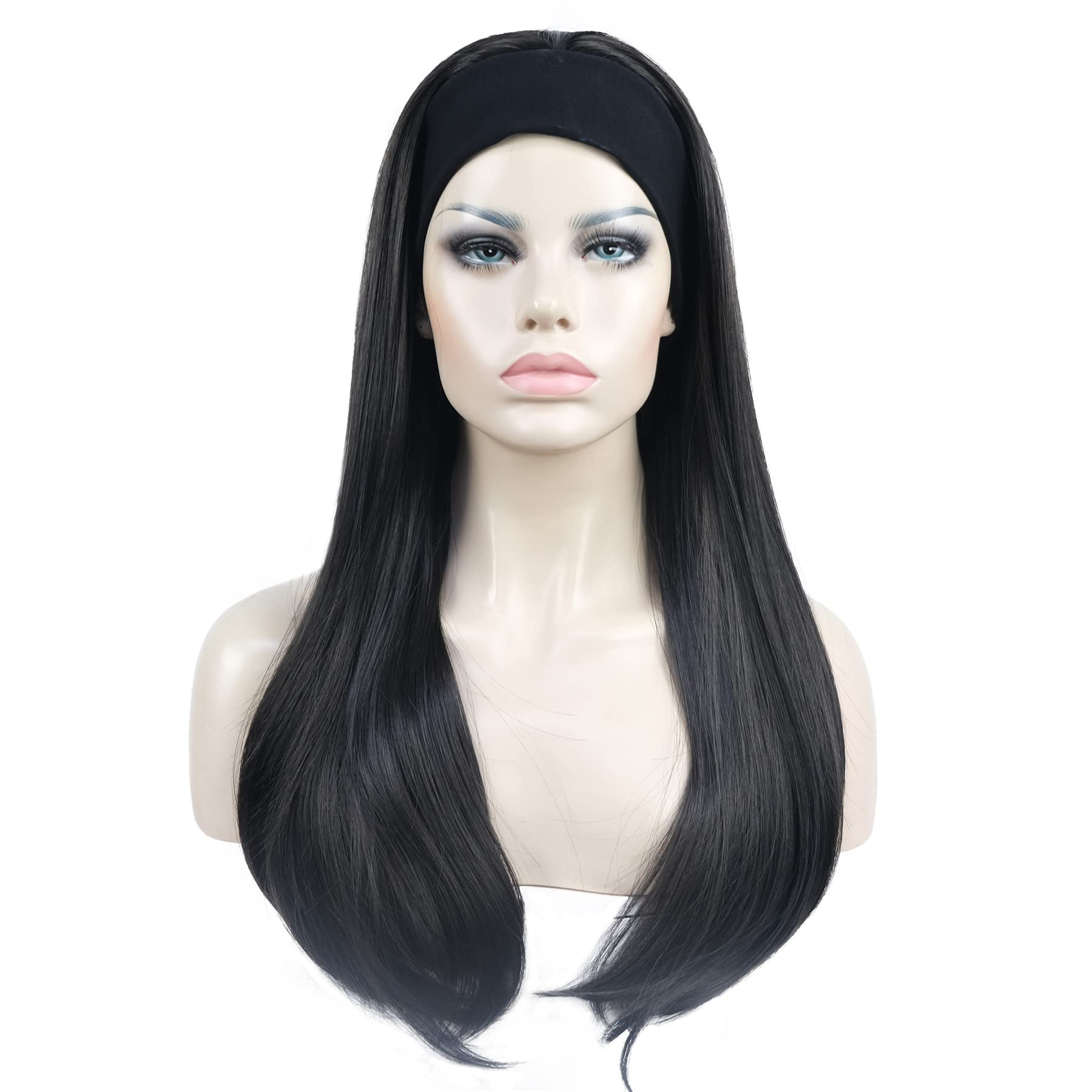 #2-Darkest Brown: Aimole Long Straight 3/4 Women'S Wigs Hair Piece Synthetic Hair With Black Headband(2-Darkest Brown)