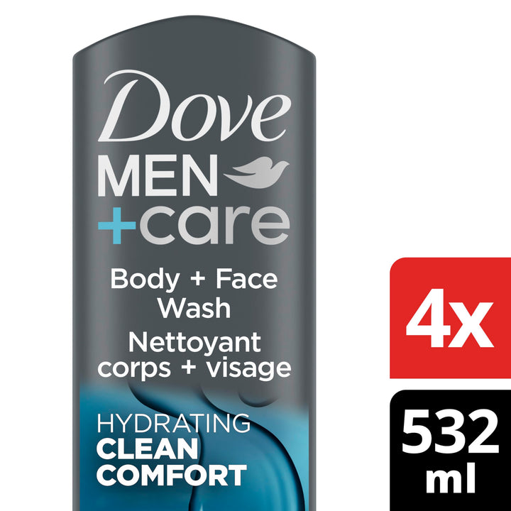 Dove Men+Care Body and Face Wash for Healthier and Stronger Skin Clean Comfort Effectively Washes Away Bacteria While Nourishing Your Skin 18 oz 4 Count