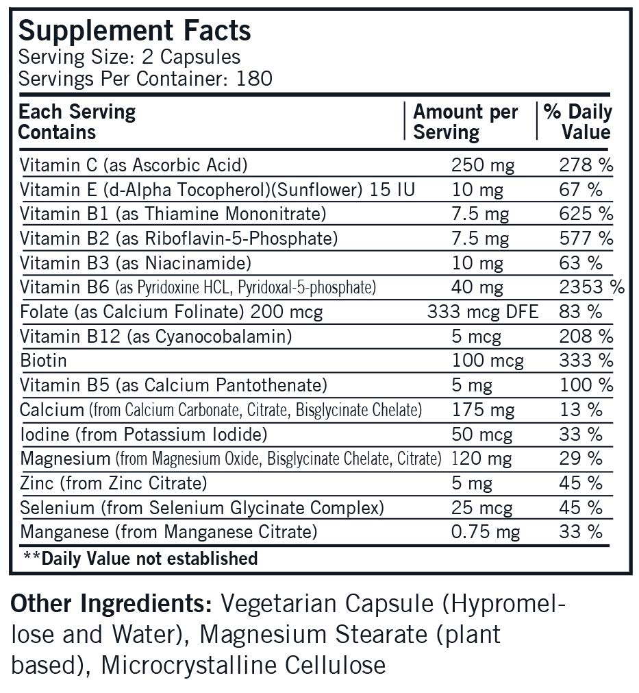 Kirkman Super Nu-Thera® w/o Vitamins A and D - Hypoallergenic || 360 Vegetarian Capsules || Multi Vitamin || Provides high Vitamin B-6 and Magnesium Content || Gluten and Casein Free