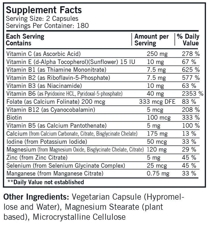 Kirkman Super Nu-Thera® w/o Vitamins A and D - Hypoallergenic || 360 Vegetarian Capsules || Multi Vitamin || Provides high Vitamin B-6 and Magnesium Content || Gluten and Casein Free