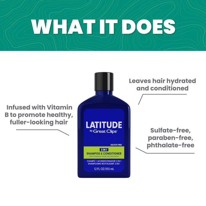 GREAT CLIPS LATITUDE 2-in-1 Shampoo + Conditioner | Daily Shampoo and Conditioner Set for Men | Promotes Full + Healthy Hair | 32oz